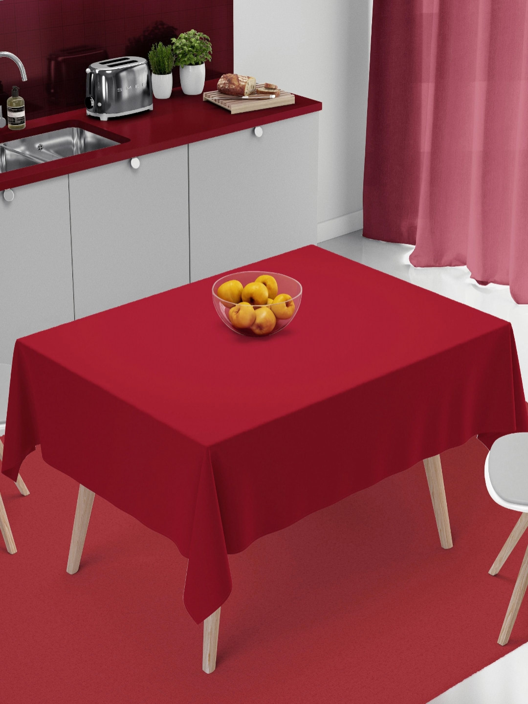 HOME COLORS.IN Red Poly Cotton Water Resistant 4-Seater Square Table Cover