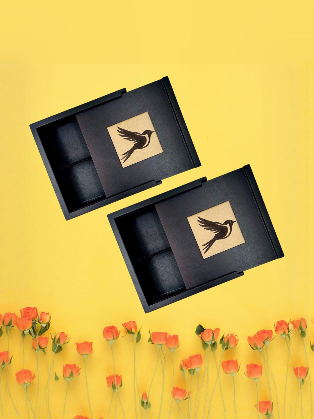 Angira handicrafts Set Of 2 Brown wooden Multipurpose 4 Section Handcrafted Square Box