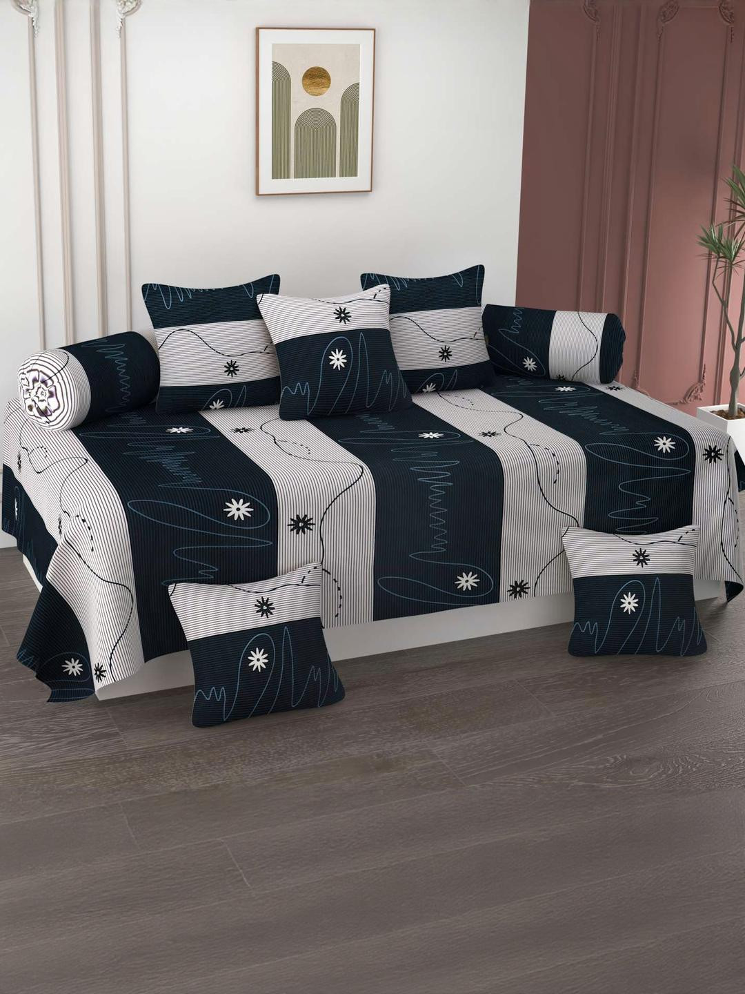 Hiyanshi Home Furnishing 8-Piece Diwan Set1 Bedsheet 5 Cushion Covers 2 Bolster Covers