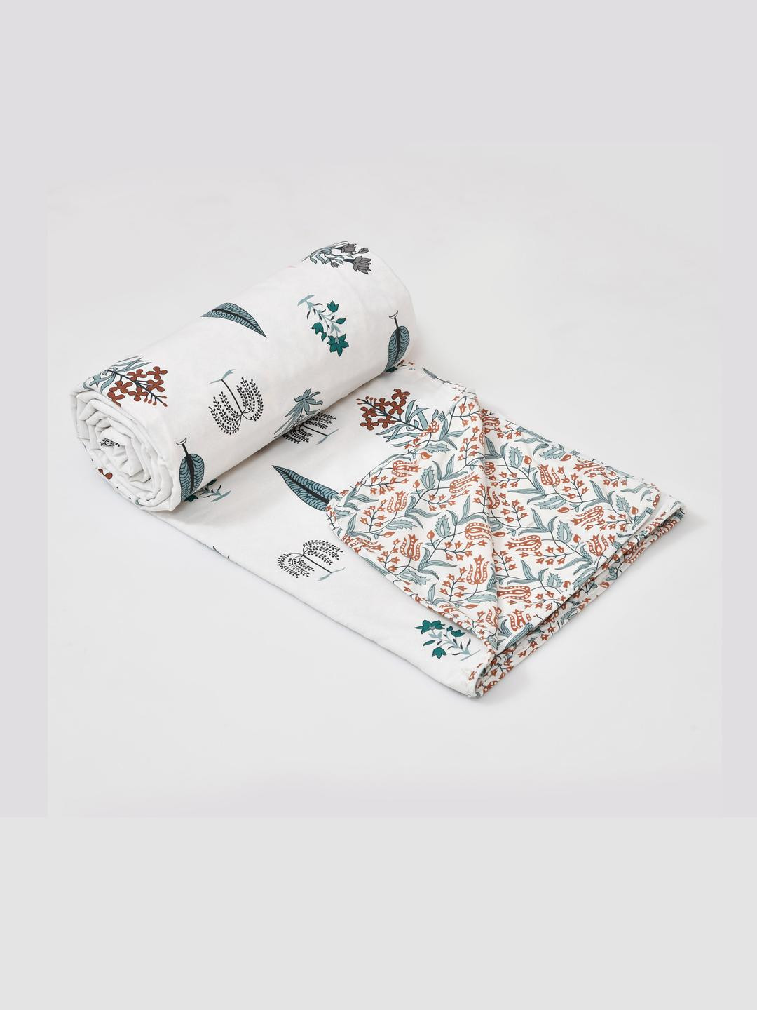 Shubastik White Floral Summer 120 GSM Single Bed Dohar
