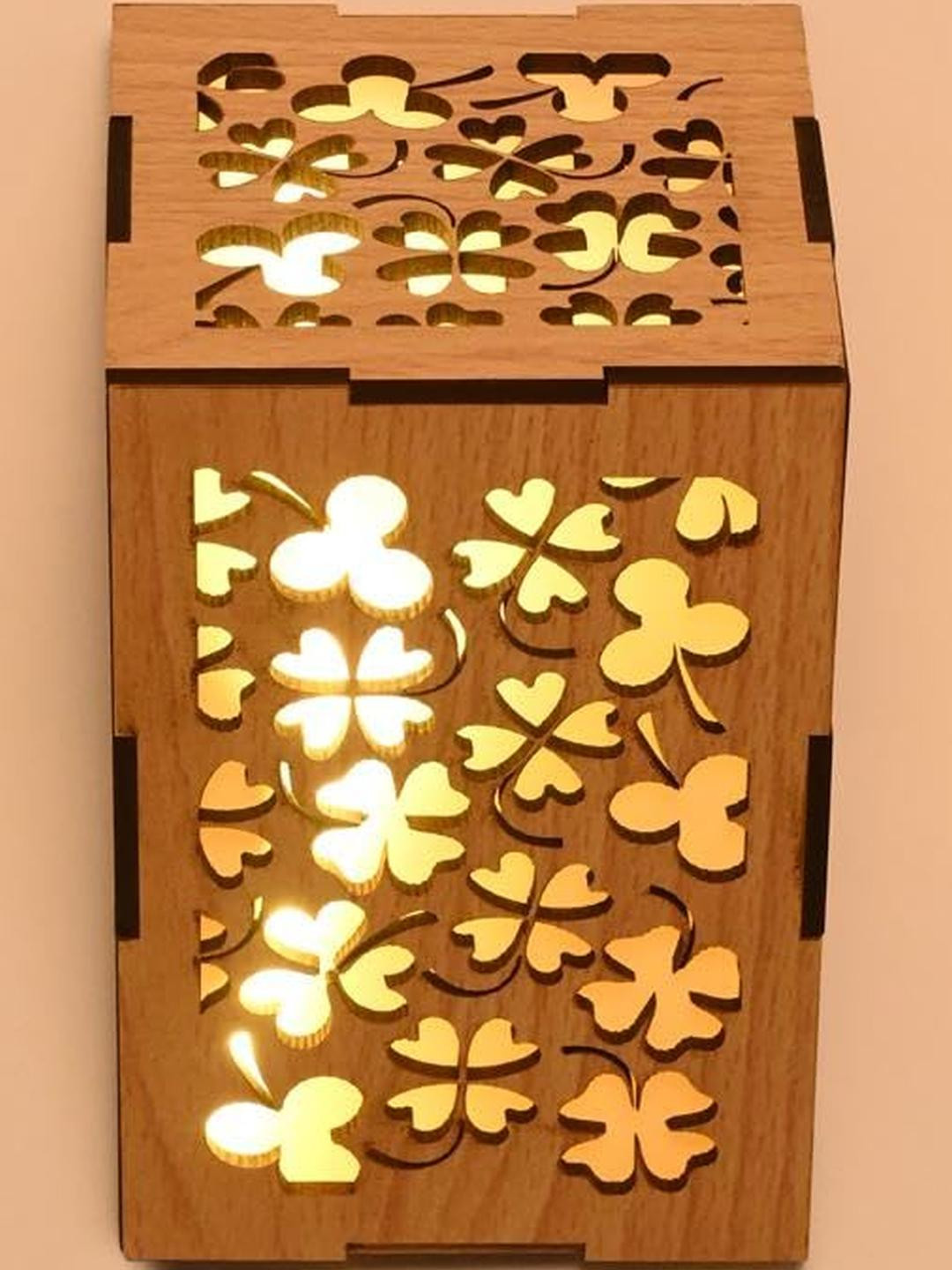 SOMIL Brown Wooden Triangle Shaped Floral Wall Lamp