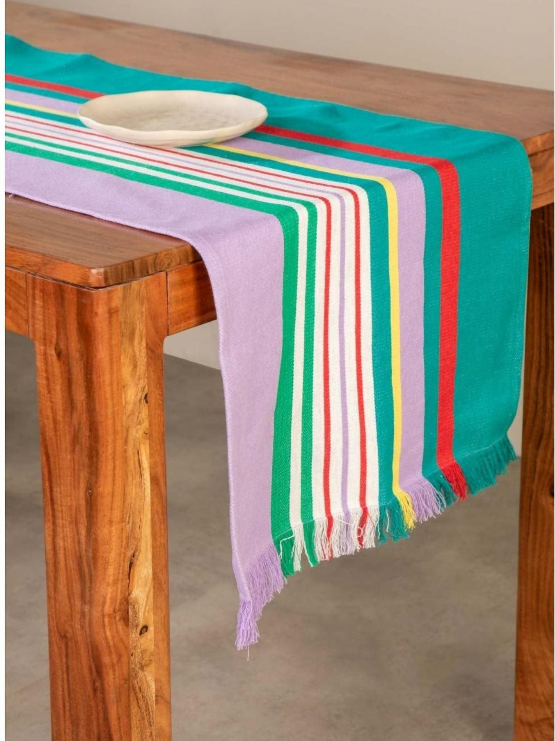 FREEDOM TREE Purple & Green Striped Recycled Cotton Table Runner
