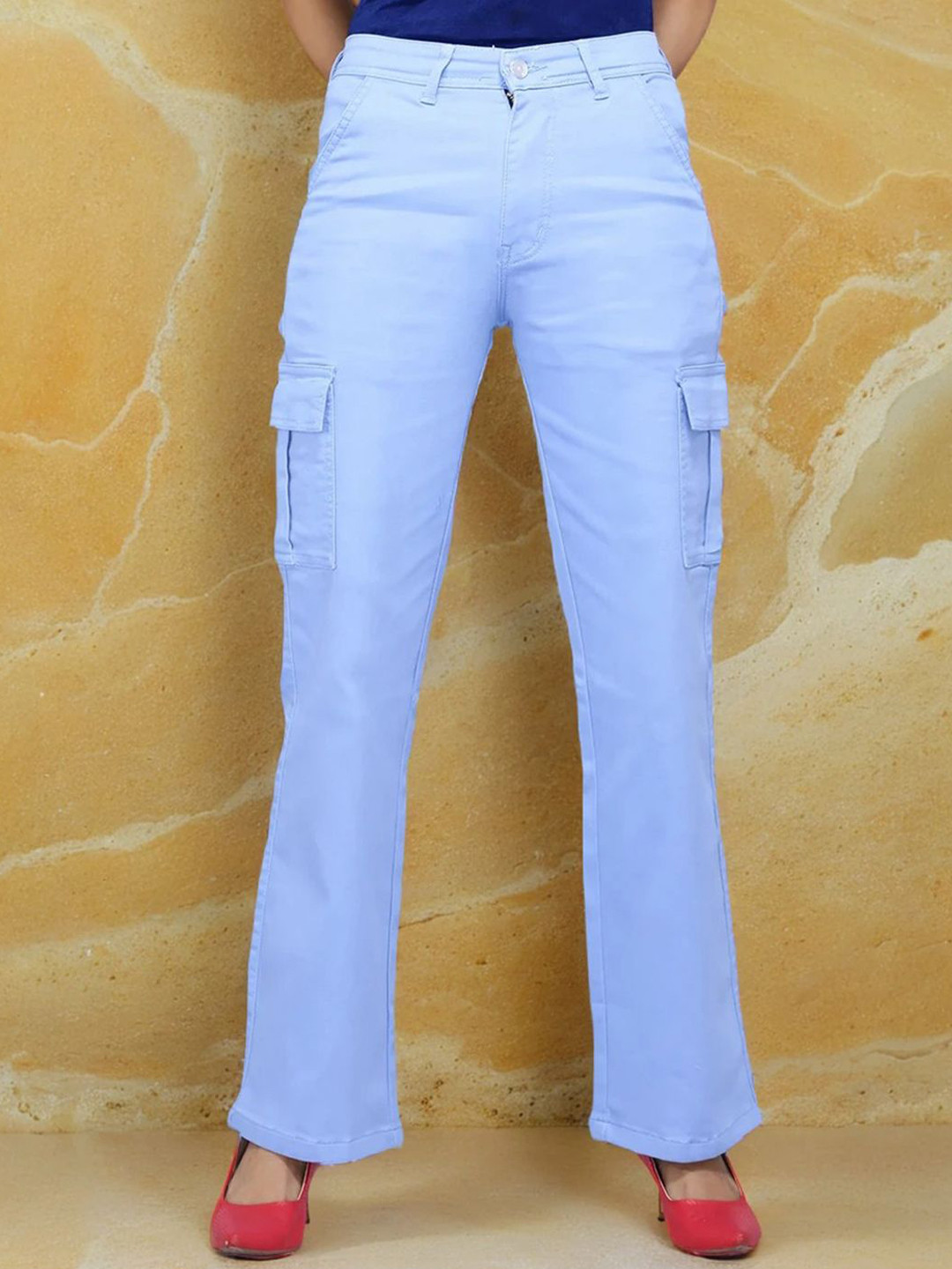 FIREAGE Women Danial Straight Fit High-Rise Stretchable Cargo Jeans