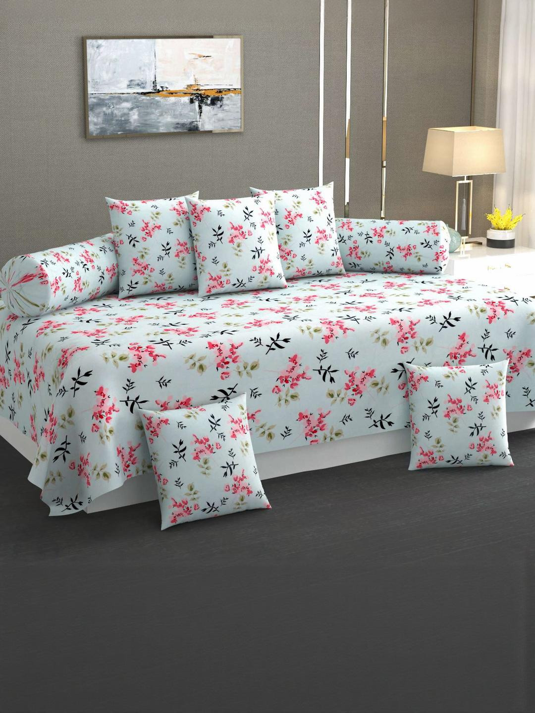 HIYANSHI HOME FURNISHING Set of 8-Piece Floral Print Cotton Diwan Set