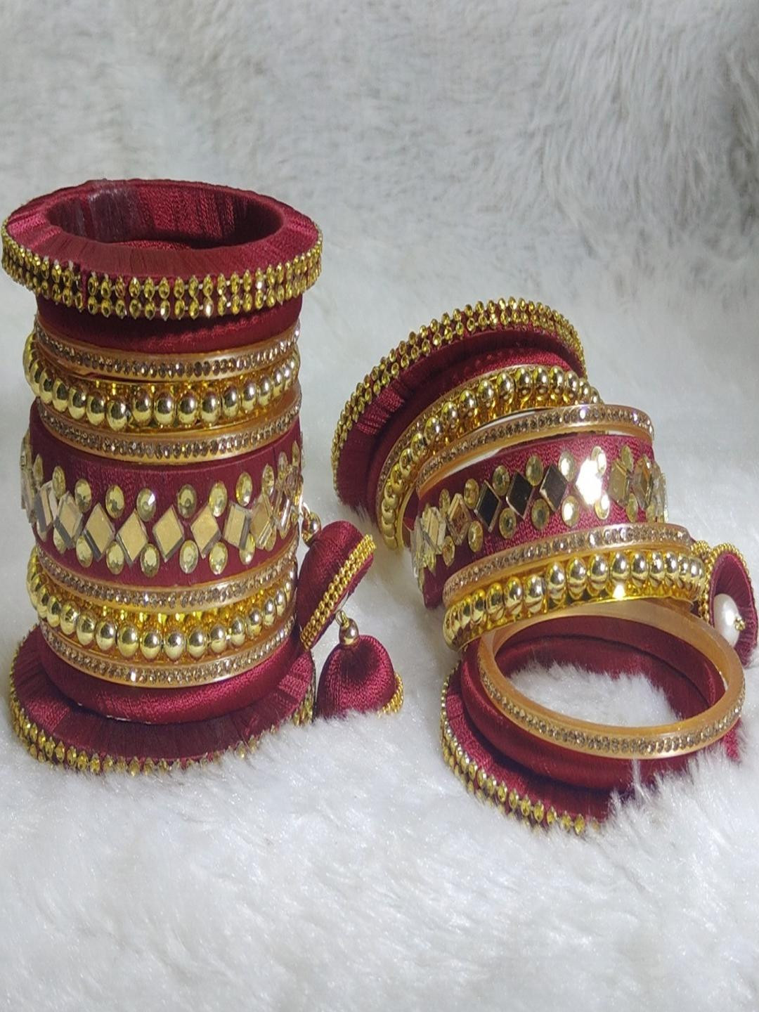 Nisha Jewellers Set of 22 Maroon Gold-Toned Bangles