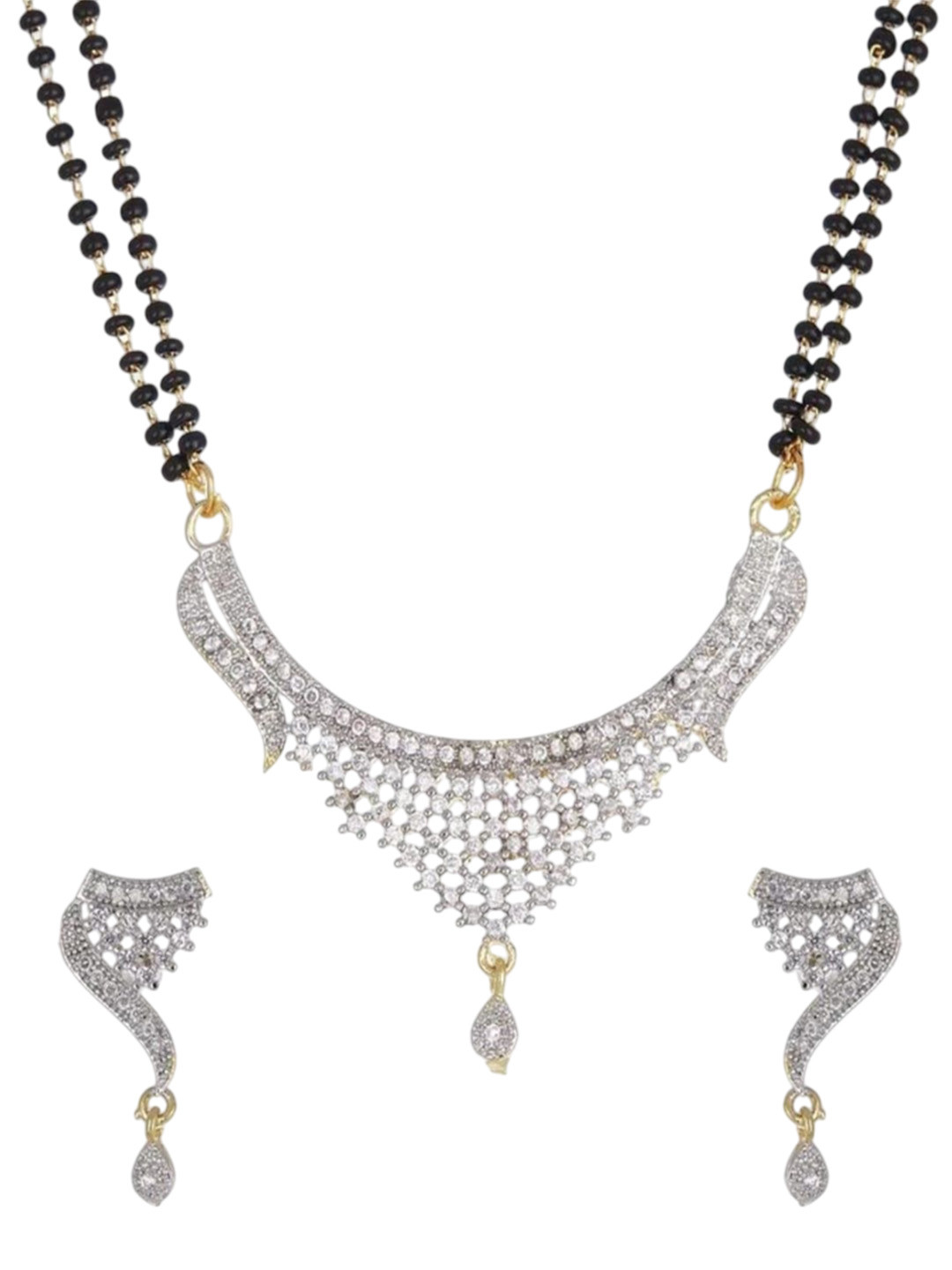 Molika Silver-Plated Artificial Stones Studded & Beaded Mangalsutra
