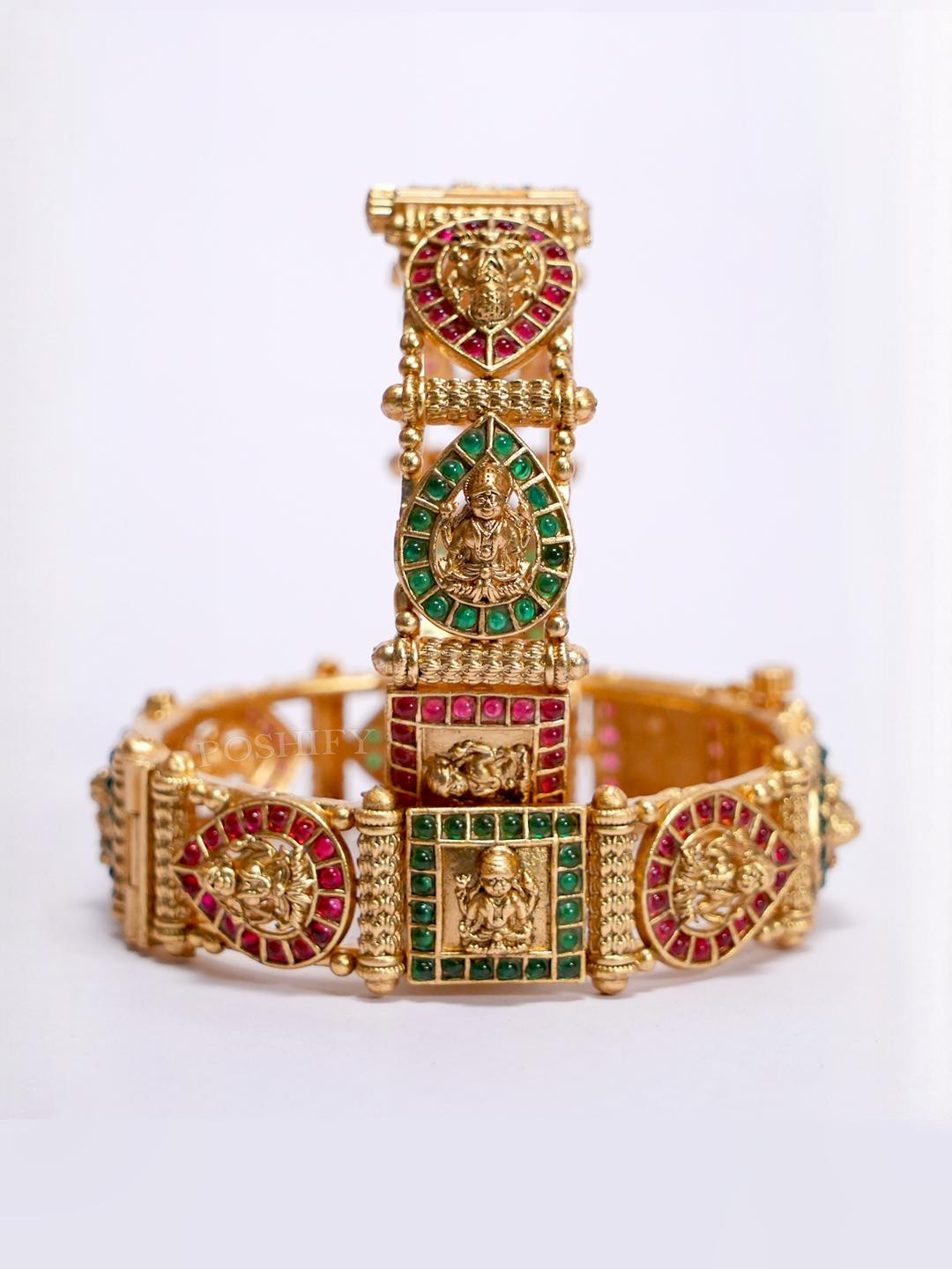 POSHIFY Women Pack Of 2 Gold Plated Goddess Laxmi Design Brass Stylish Traditional Bangle