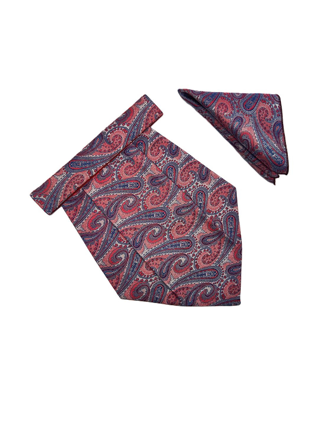 VOICI Men Pink & Red Paisley Design Cravats & Pocket Square Combo Set