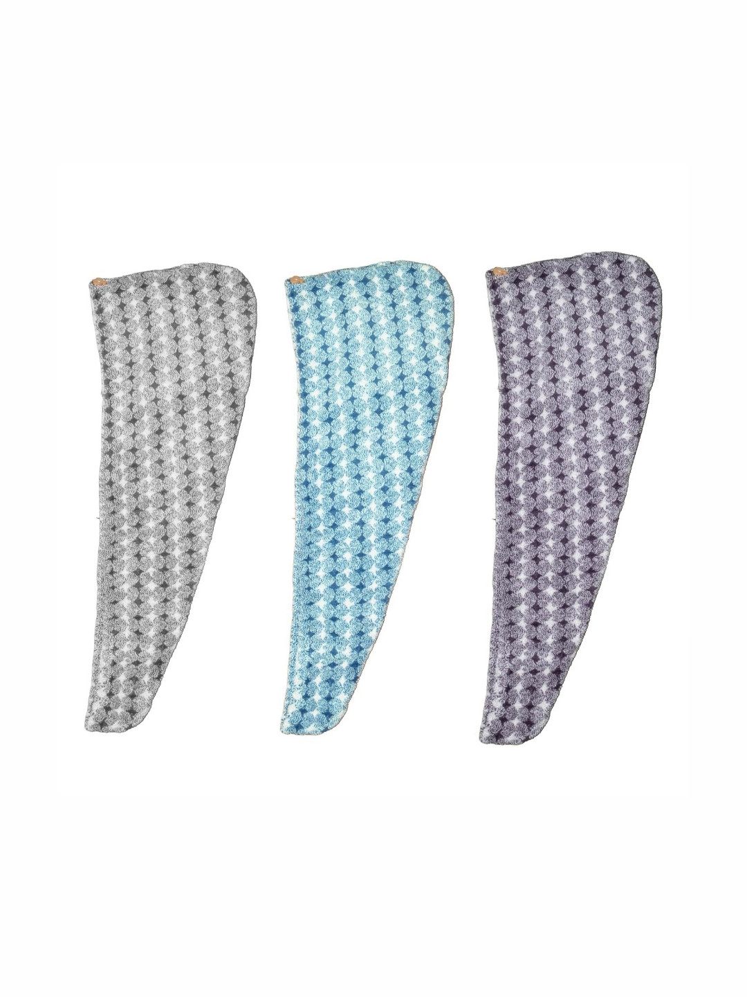 HOUSSE Grey & Blue 3 Pieces Printed 300 GSM Microfibre Head Bath Towels