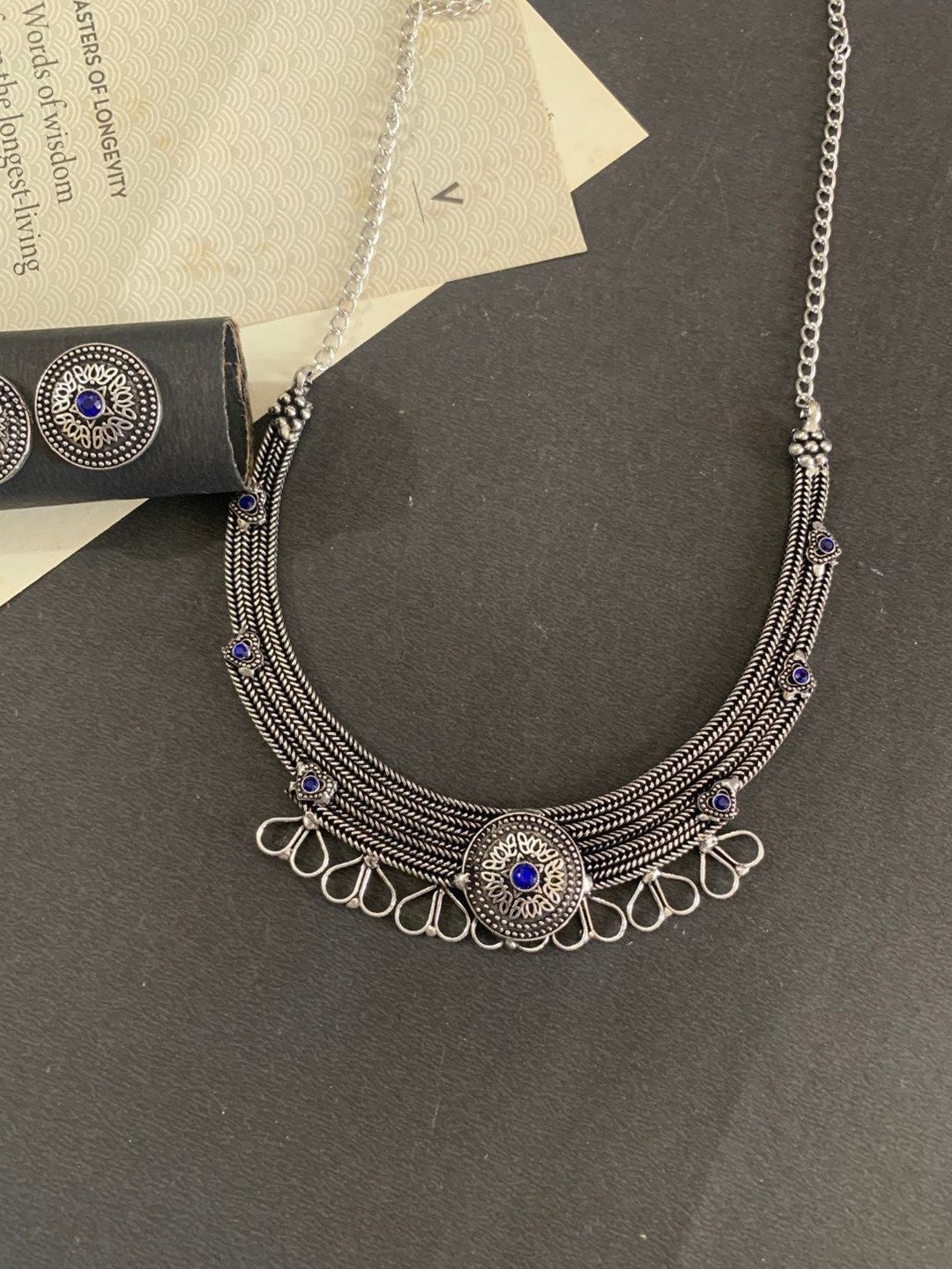 KALAVAATHI Silver-Plated Stones-Studded Traditional Jewellery Set