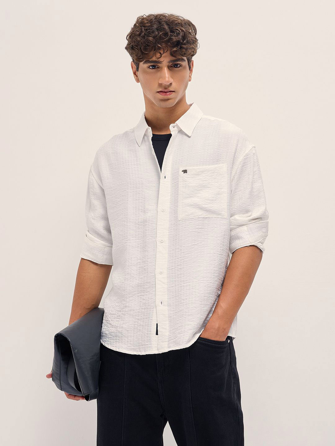 THE BEAR HOUSE Pinstripes Striped Spread Collar Relaxed Fit Casual Shirt