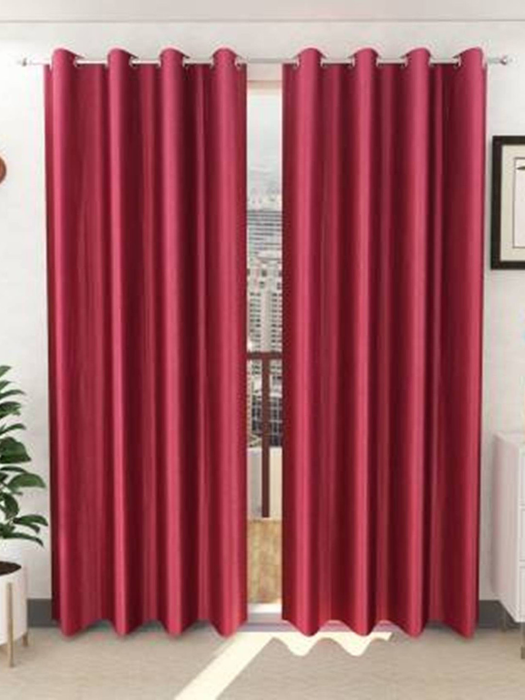 151 cm (5 ft) Polyester Semi Transparent Window Curtain (Pack Of 2) (Plain, Maroon)