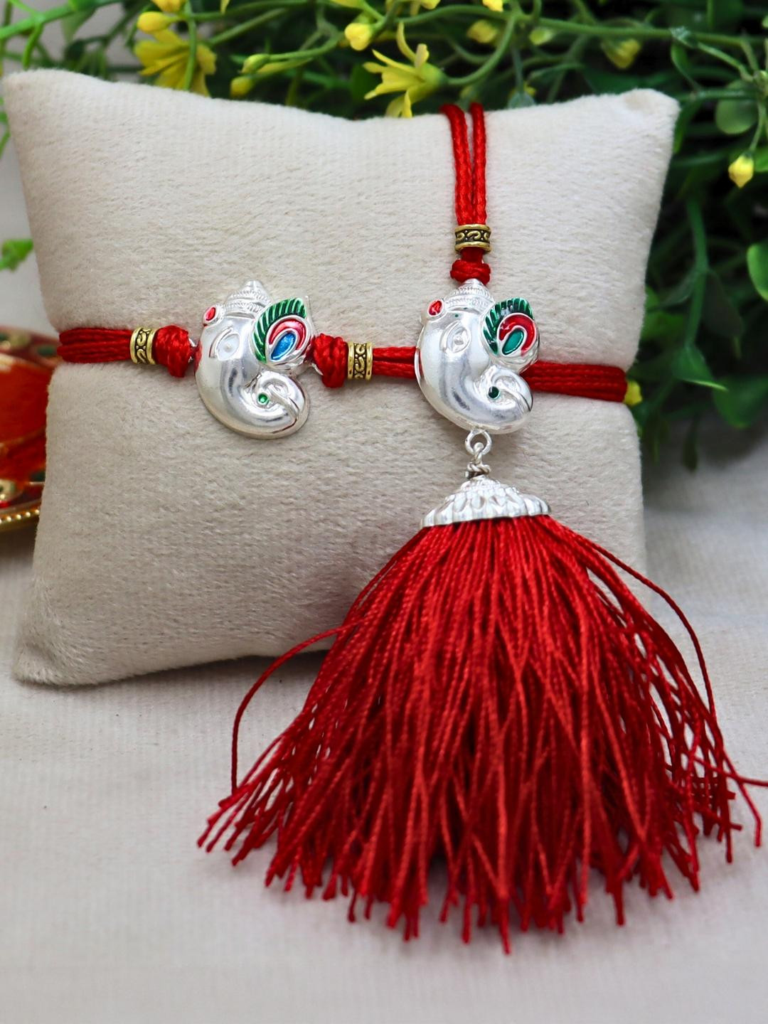 RANA SILVER RAKHI Men Silver Lord Ganesh Charm Wraparound Rakhi