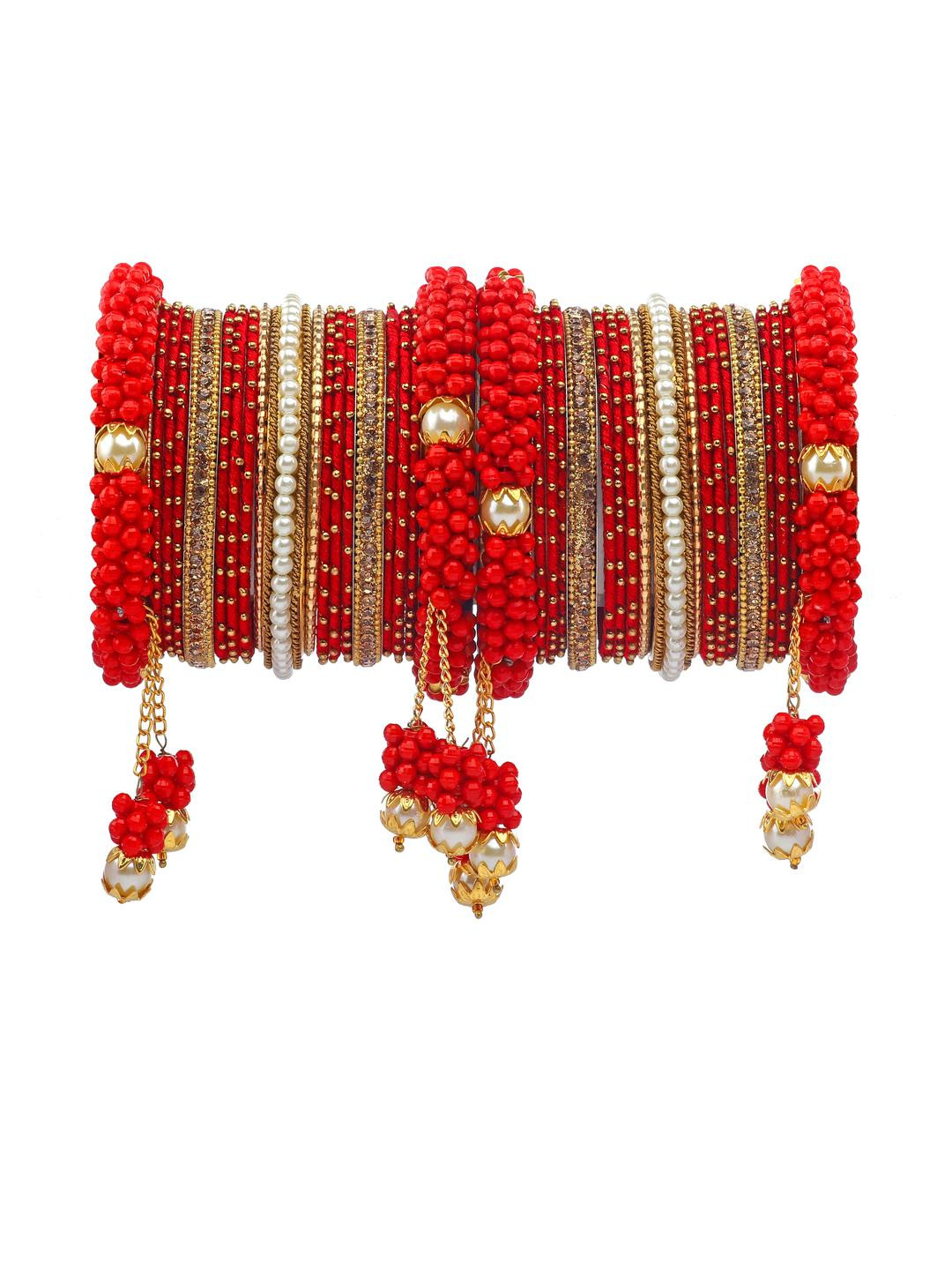 Amika Red Silk thread latkan Bangle Set