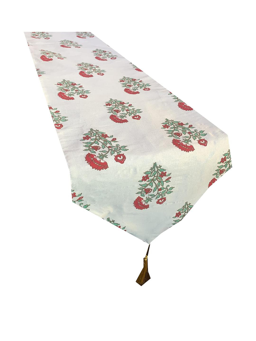 Pink Parrot Pink And White Color Floral Polyester Jacquard silk table runner