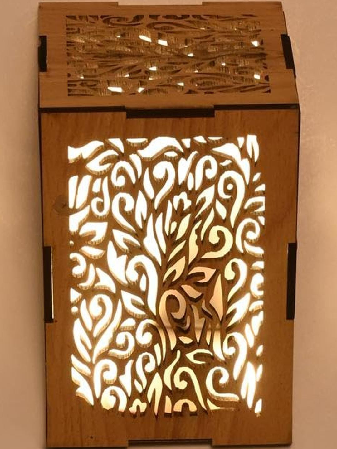 SOMIL Cream-Coloured Printed Wood Triangle Shaped Wall Lamp