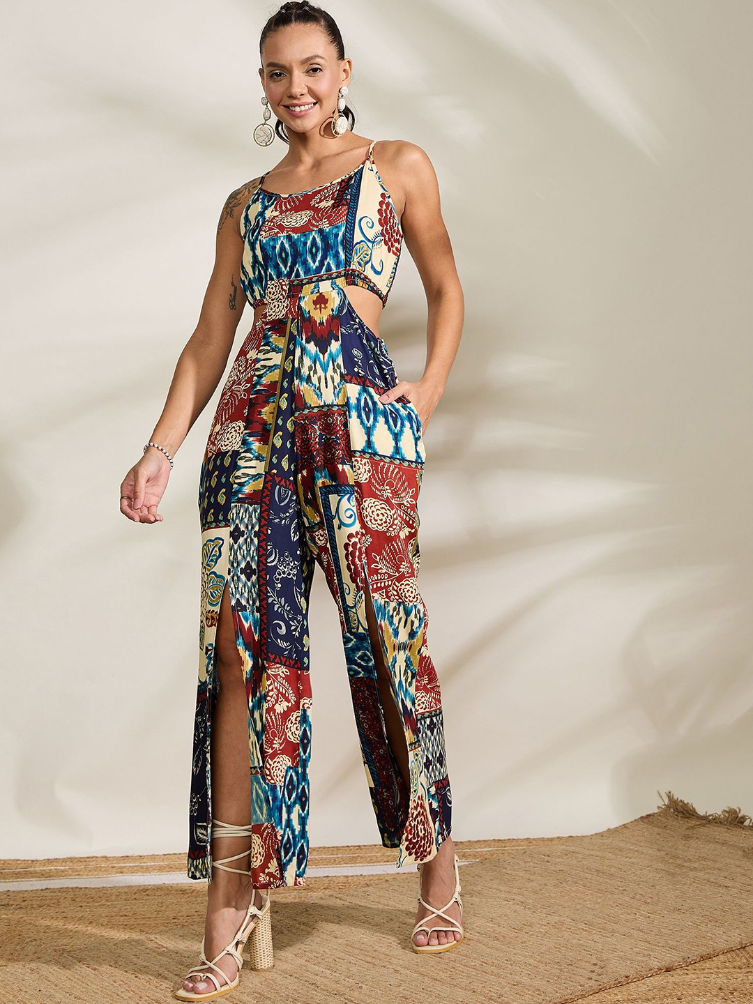 WineRed Women Printed Basic Jumpsuit
