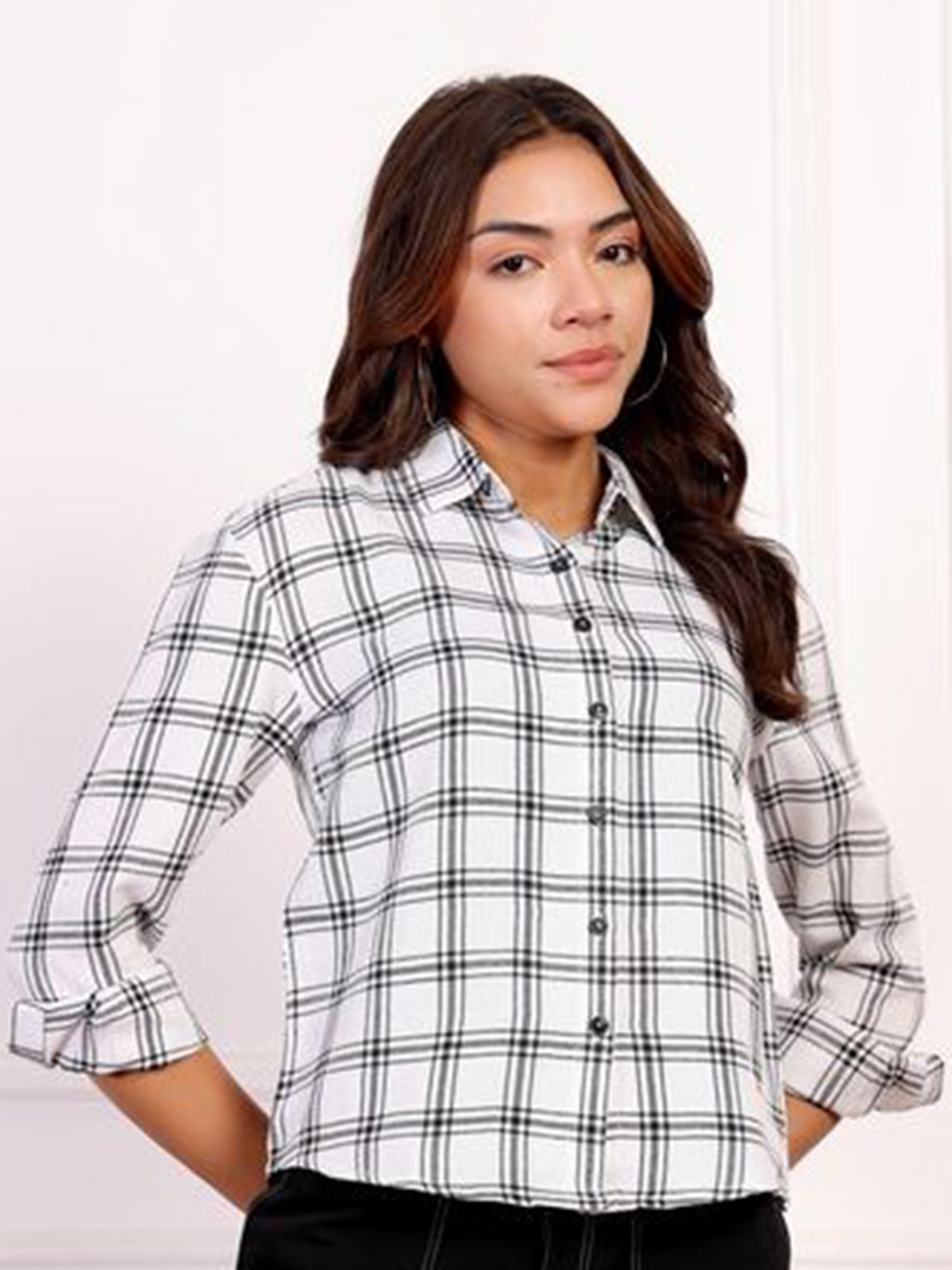 Deewa Premium Checked Spread Collar Long Sleeves Slim Fit Formal Shirt