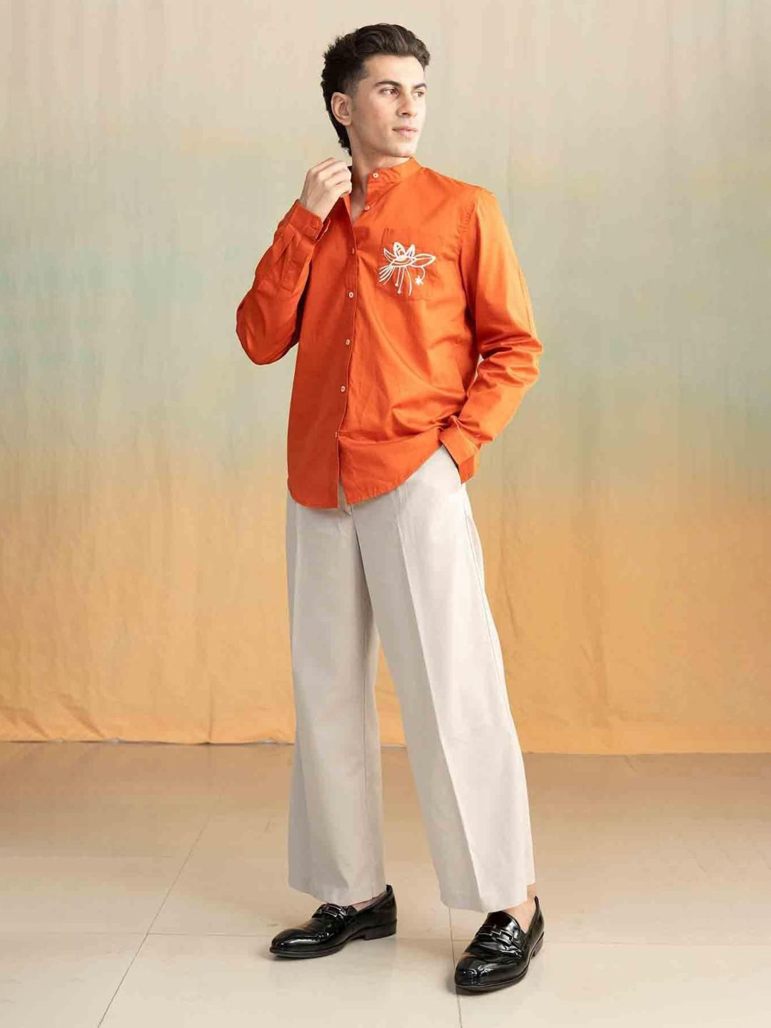 FREEDOM TREE Comfort Band Collar Cotton Casual Shirt