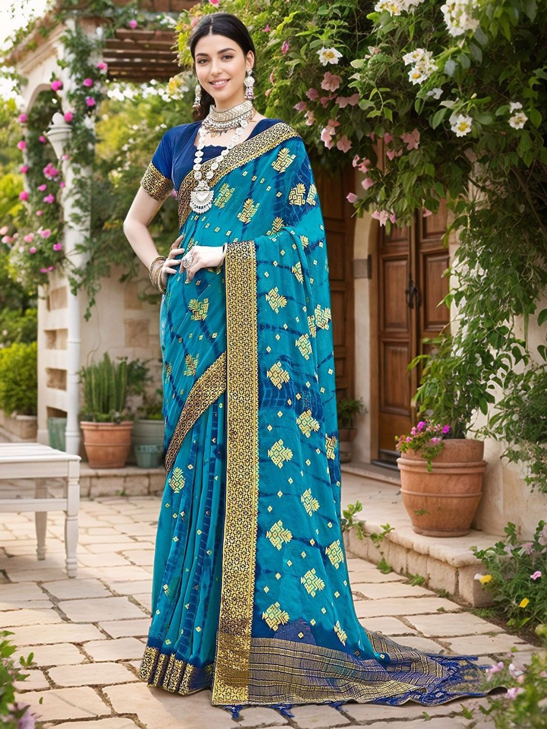 Anouk Rustic Tie and Dye Pure Georgette Saree