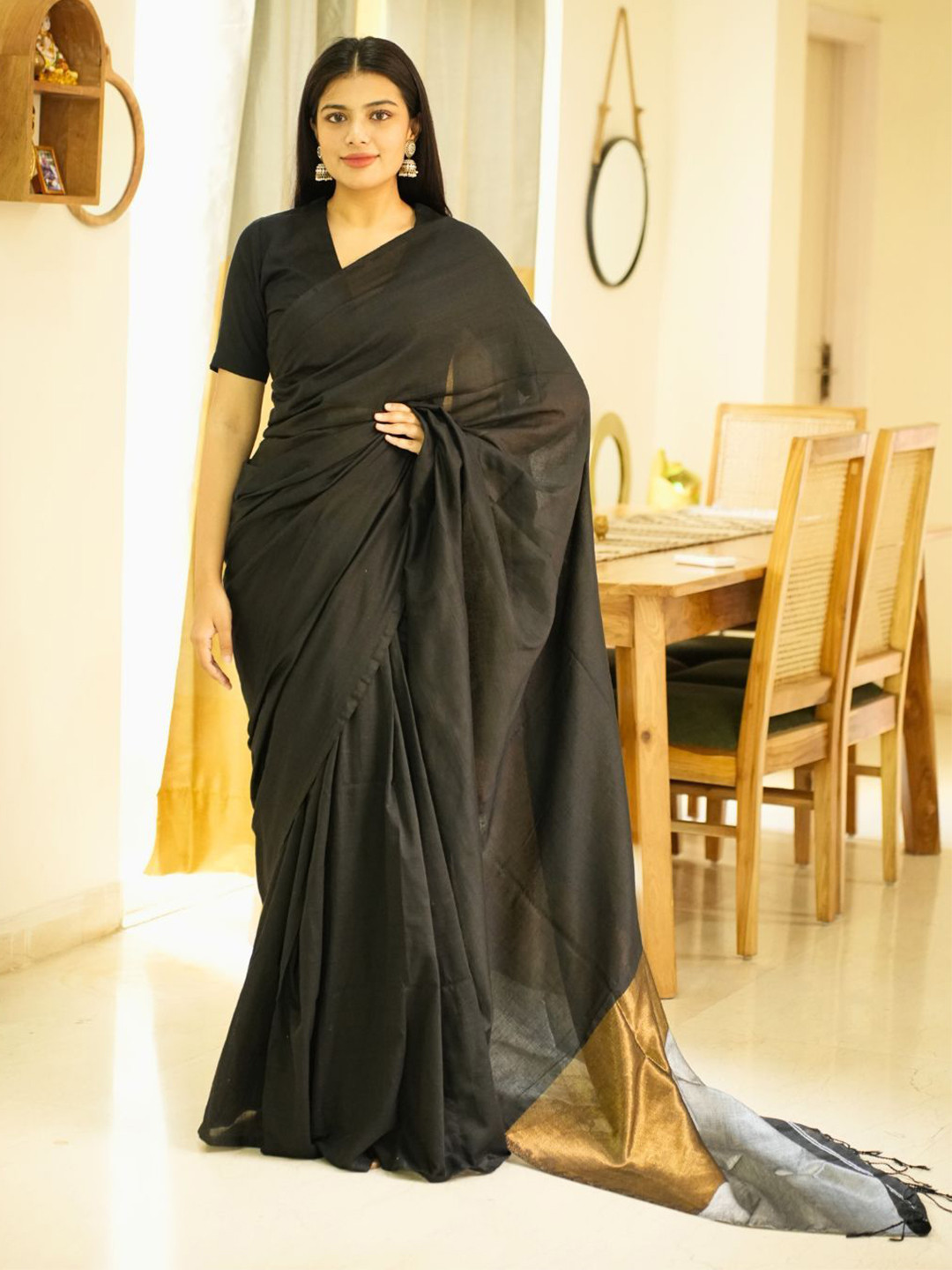 Uttaraa Pure Cotton Saree With Gold & Silver Zari Pallu