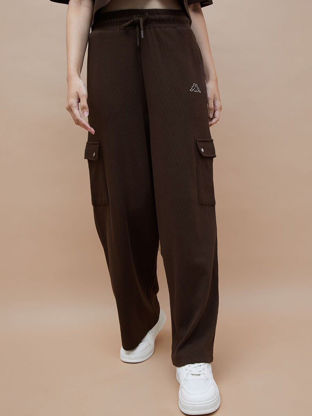 Kappa Women Textured Relaxed Fit Wide Leg Cargos Track Pant