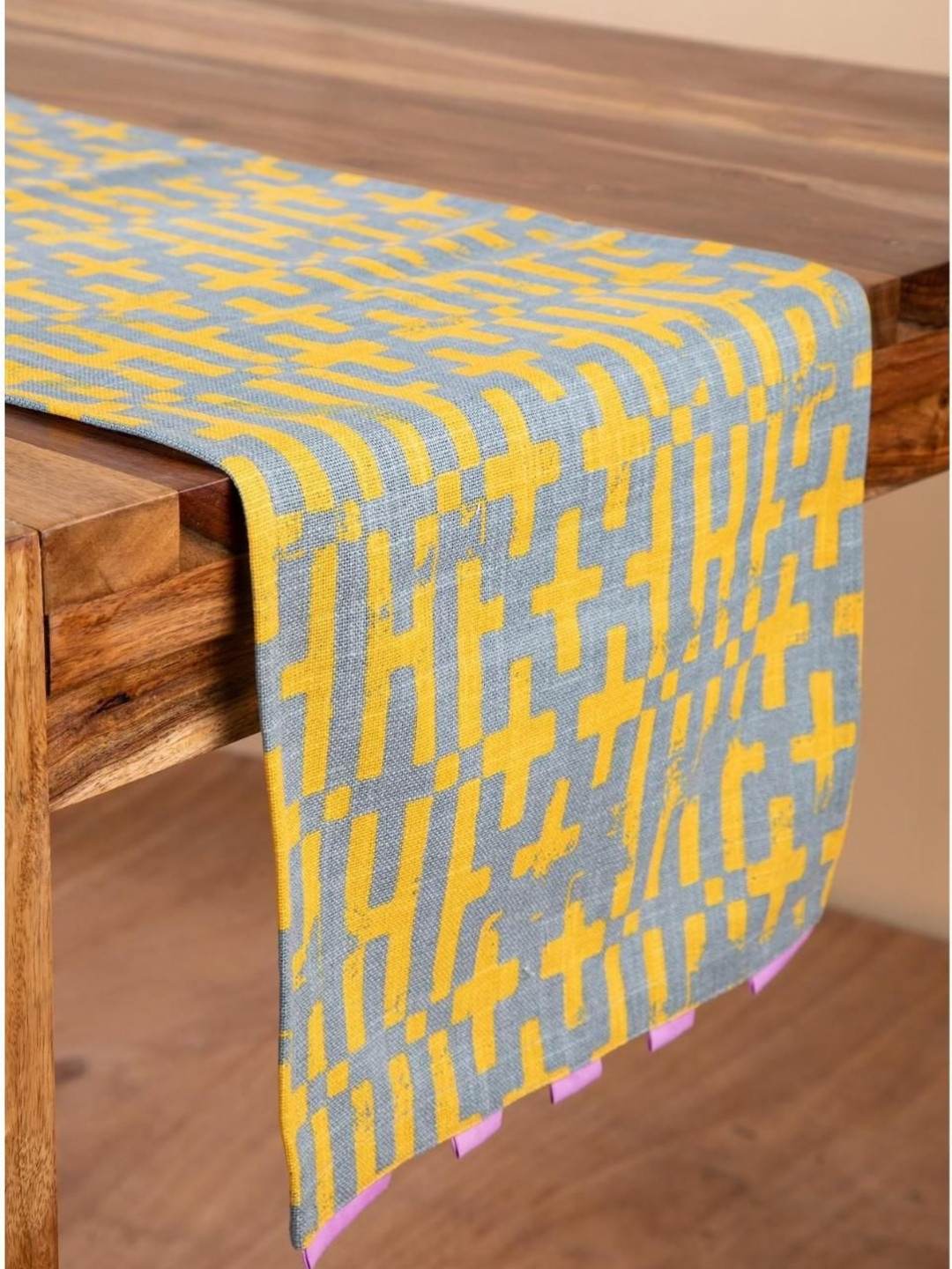 FREEDOM TREE Yellow & Grey Printed Cotton Table Runner