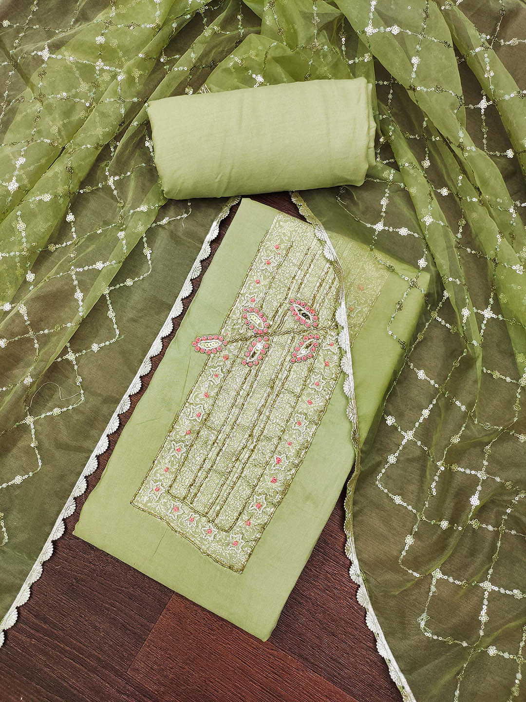 HERE&NOW Solid Embellished Pure Cotton Unstitched Dress Material