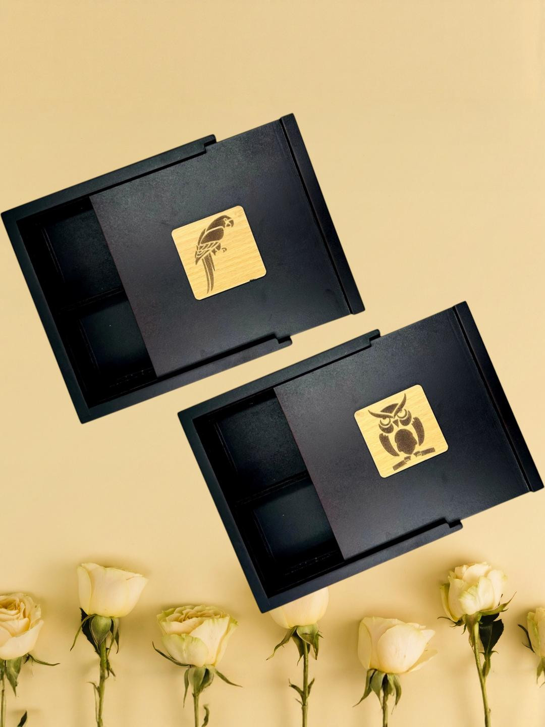 Angira handicrafts Wooden Set of 2 With Multipurpose 4 Section Dry Fruit Boxs