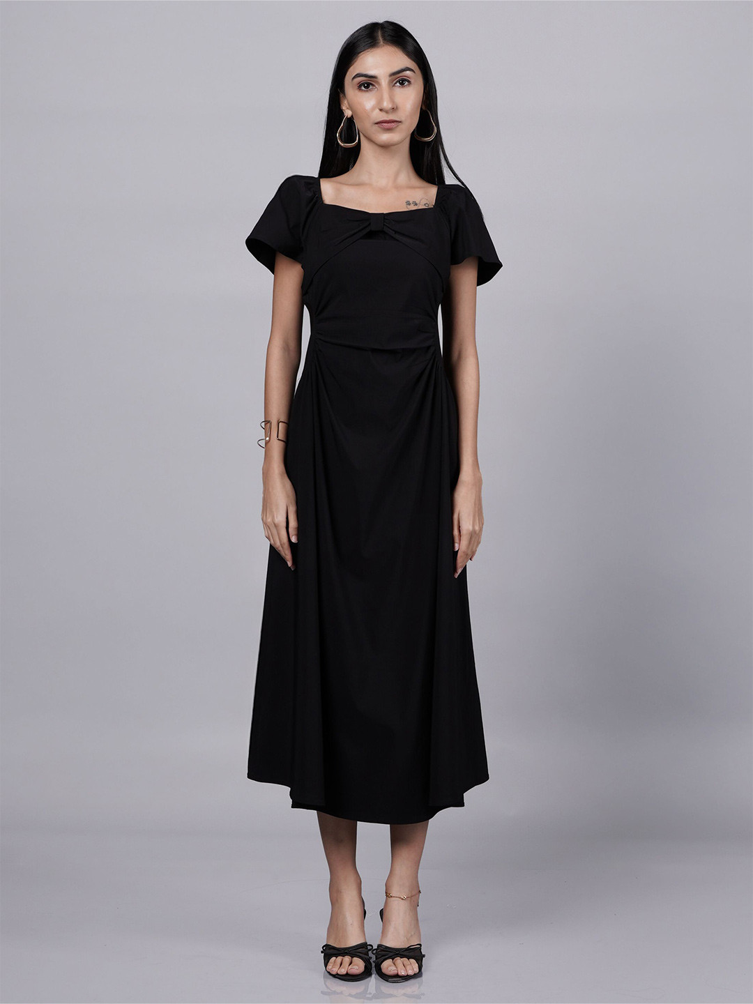 French Theory Cotton A-Line Square Neck Midi Dress