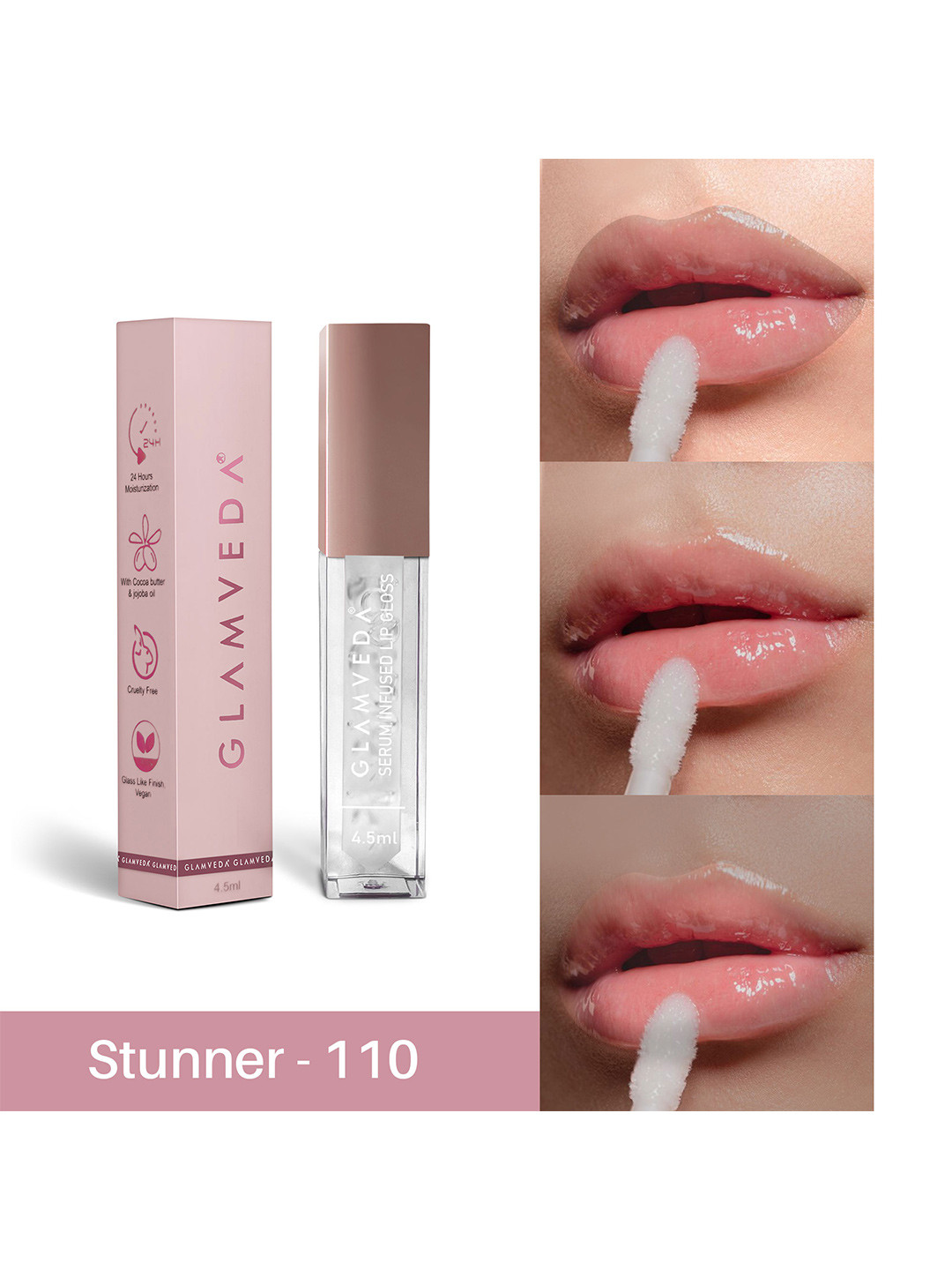 GLAMVEDA High Shine Serum Infused Lip Gloss with Vitamin E & Cocoa 4.5 ml - Stunner 110
