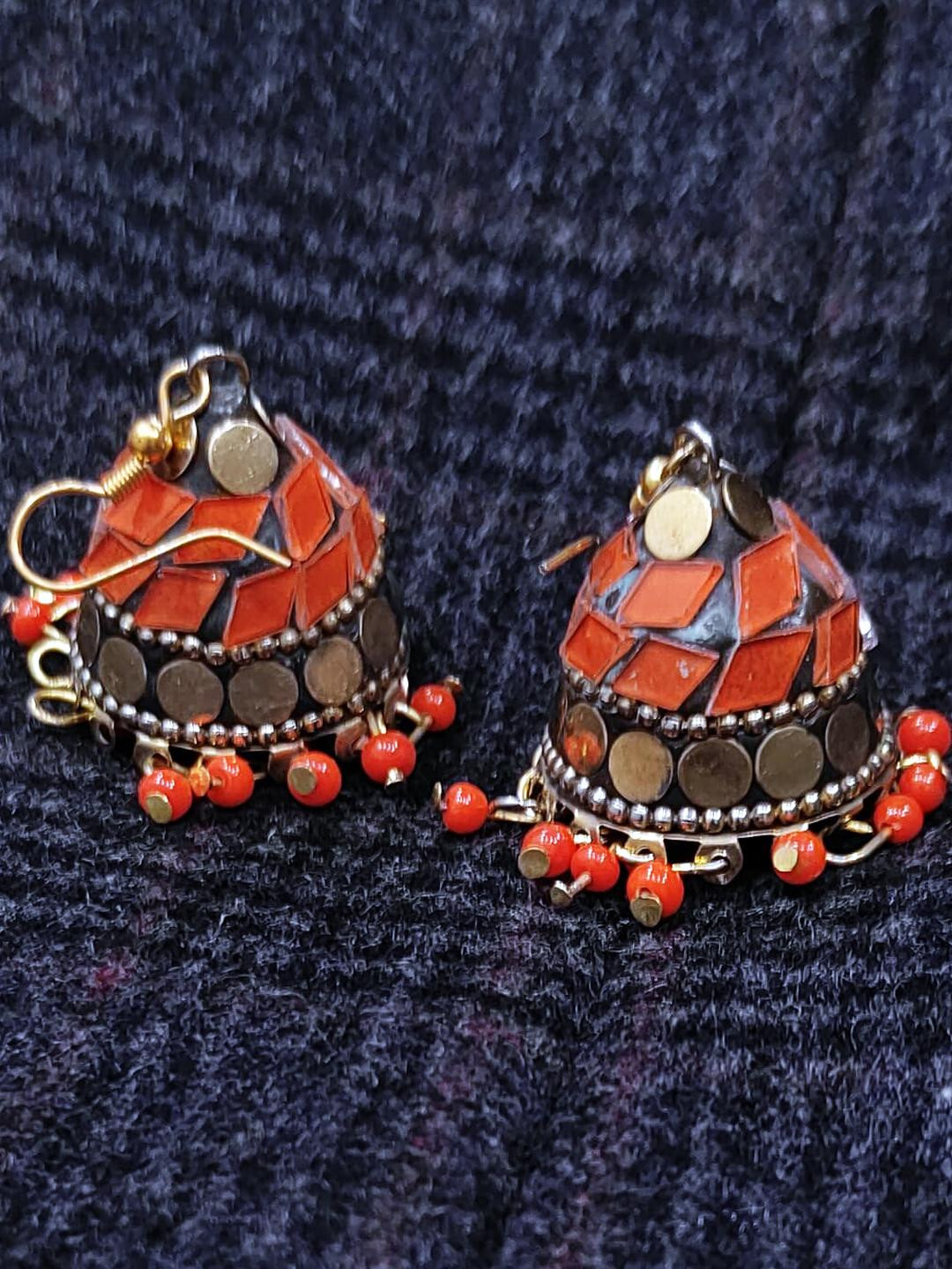 Grace Collections Tibetan Mirror Work Oxidised Jumbo Jhumka Earring