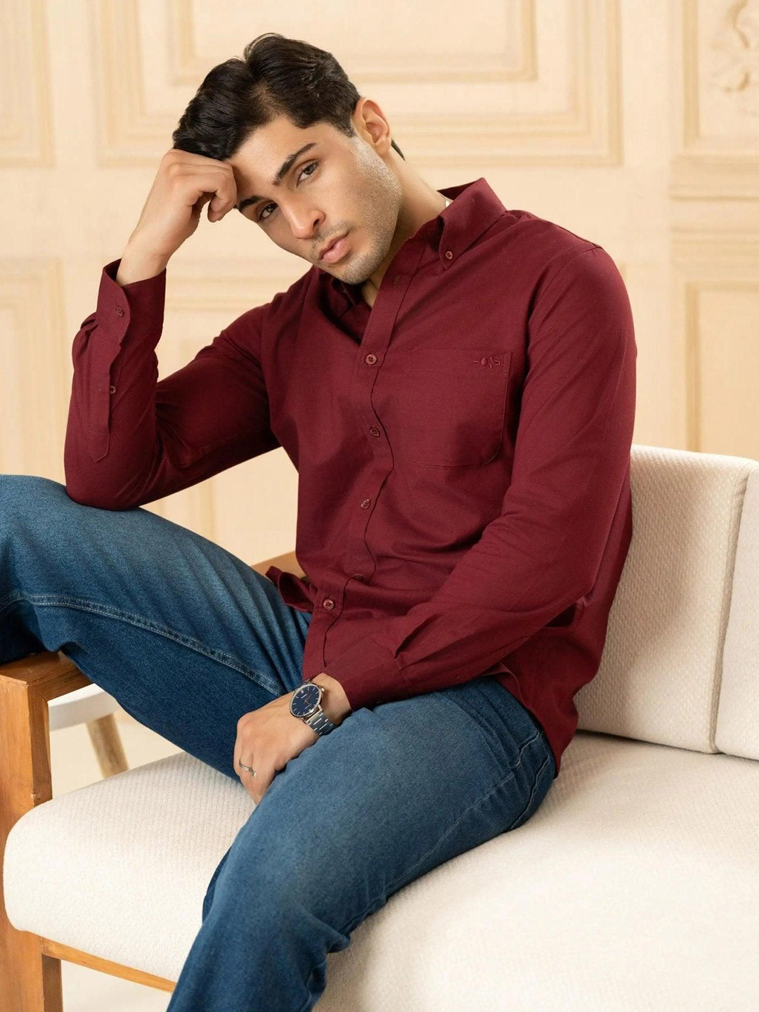 Minus One Men Solid Button-Down Collar Cotton Casual Regular Fit Shirt