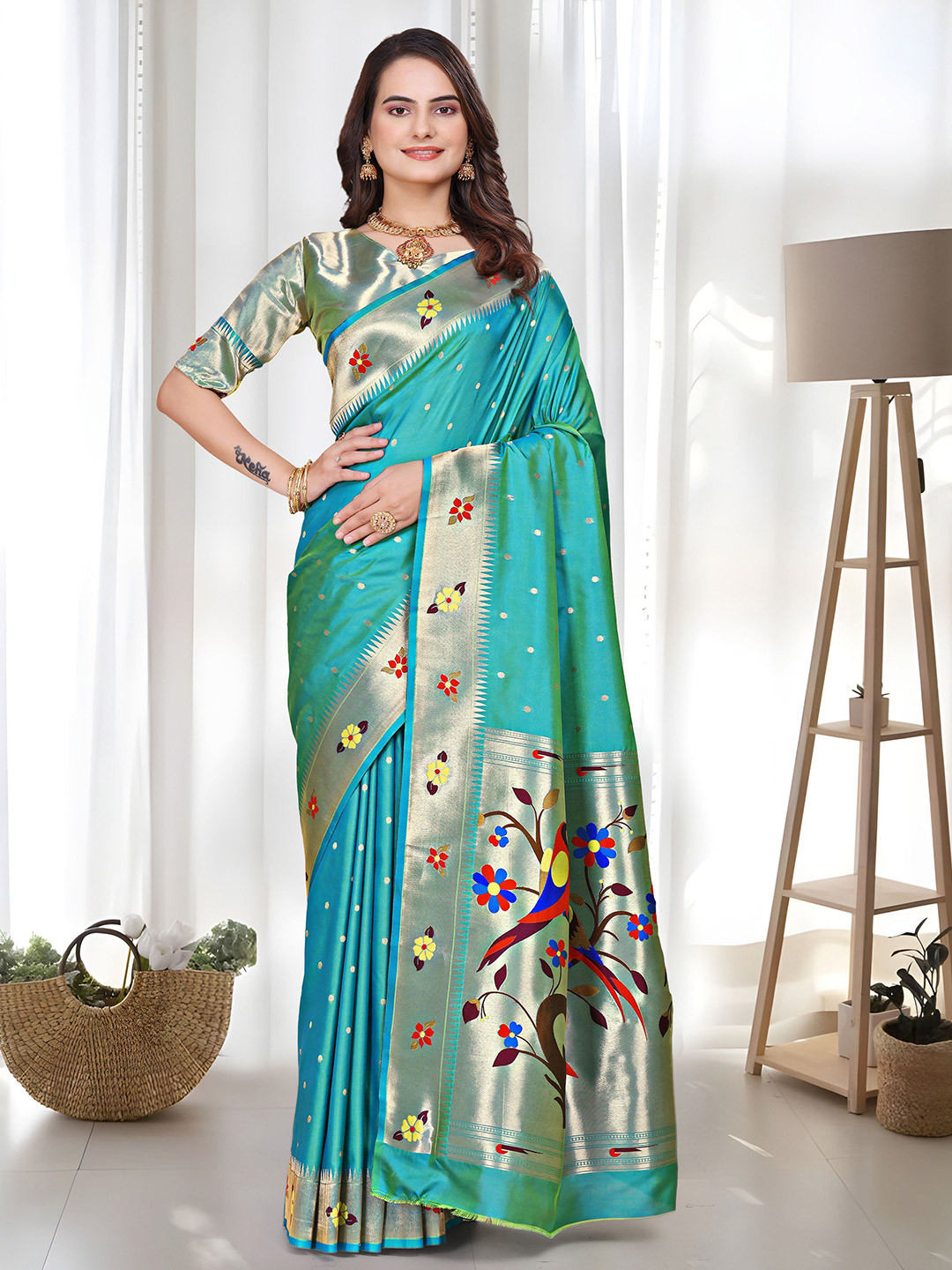 WLEMIRA Woven Design Zari Paithani Saree