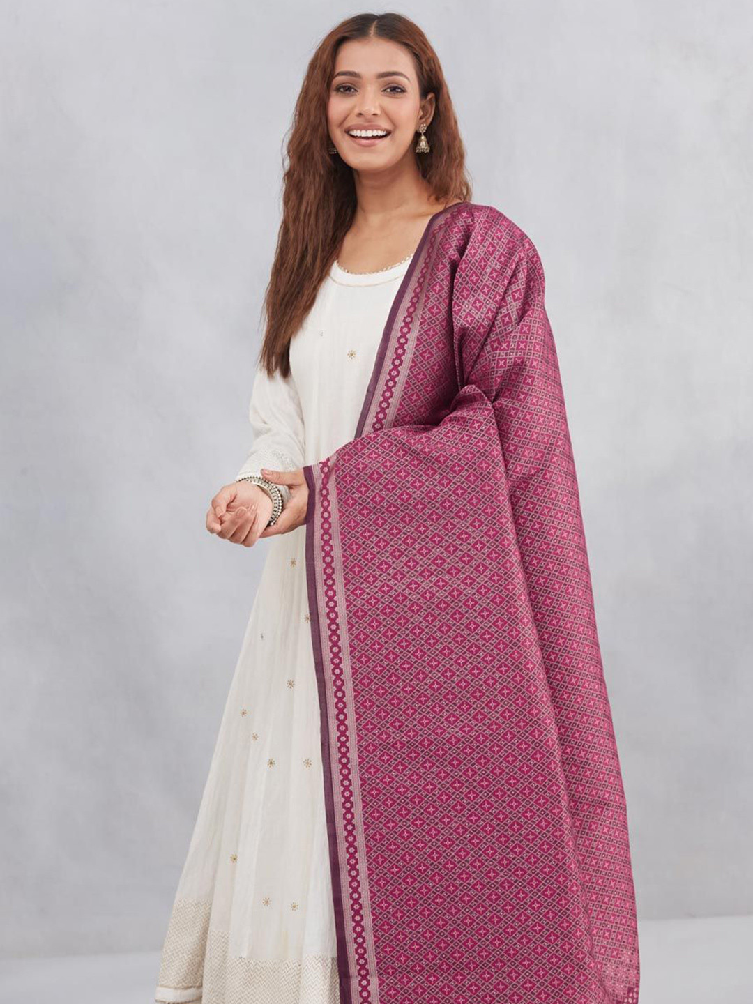 Fabindia Ethnic Motifs Woven Design Zari Cotton Silk Banarsi Dupatta
