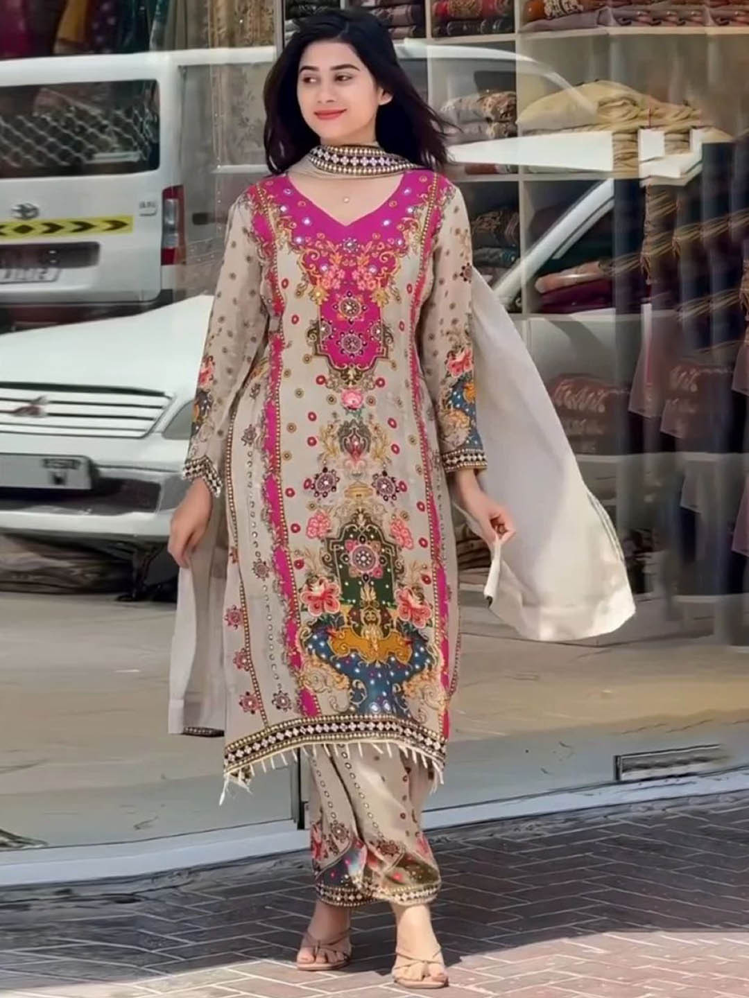 BAESD Women Printed Regular Mirror Work Kurta with Palazzos & With Dupatta