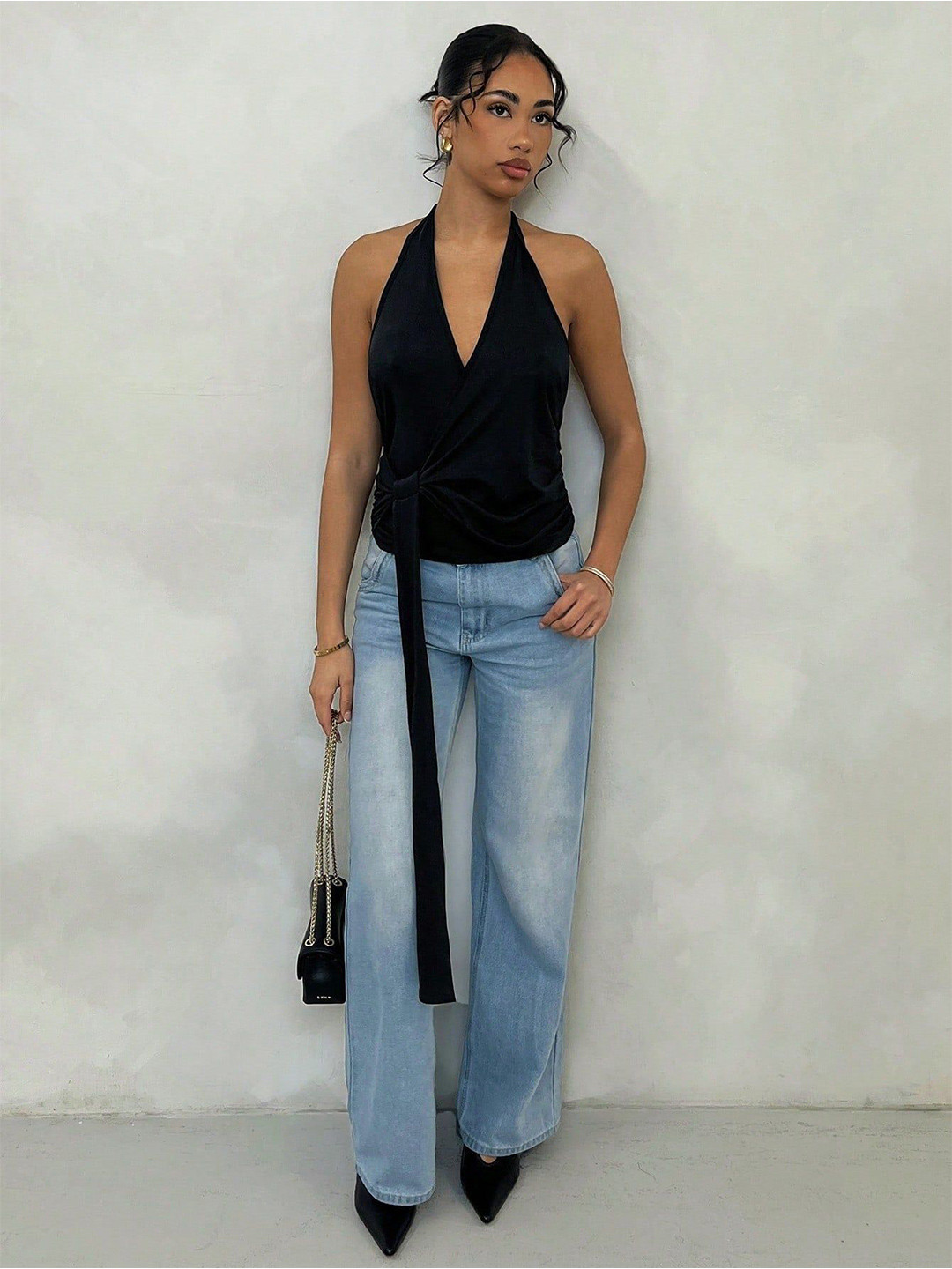 Outzidr Women Halter Neck Wrap Top