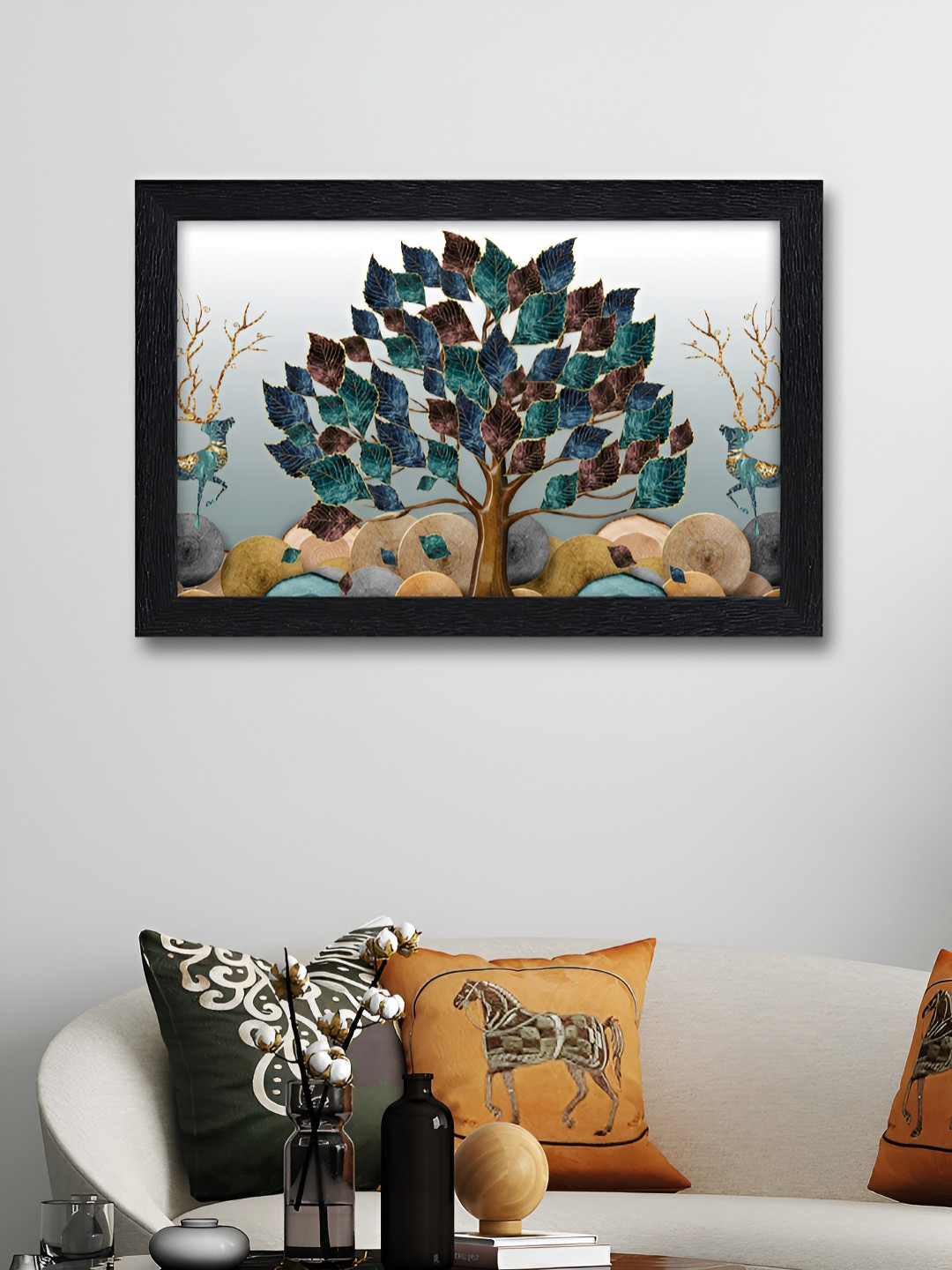 Myntra Elegant Homes Green & Grey Tree Printed Wall Art