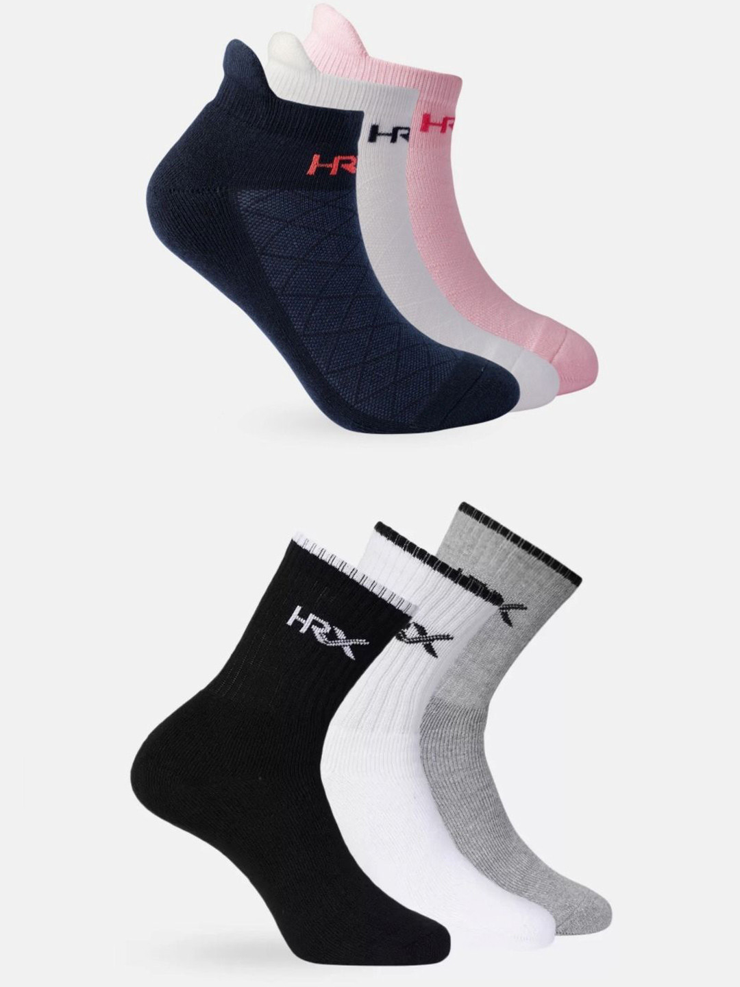 HRX by Hrithik Roshan Unisex Pack Of 6 Patterned Crew & Ankle-Length Socks