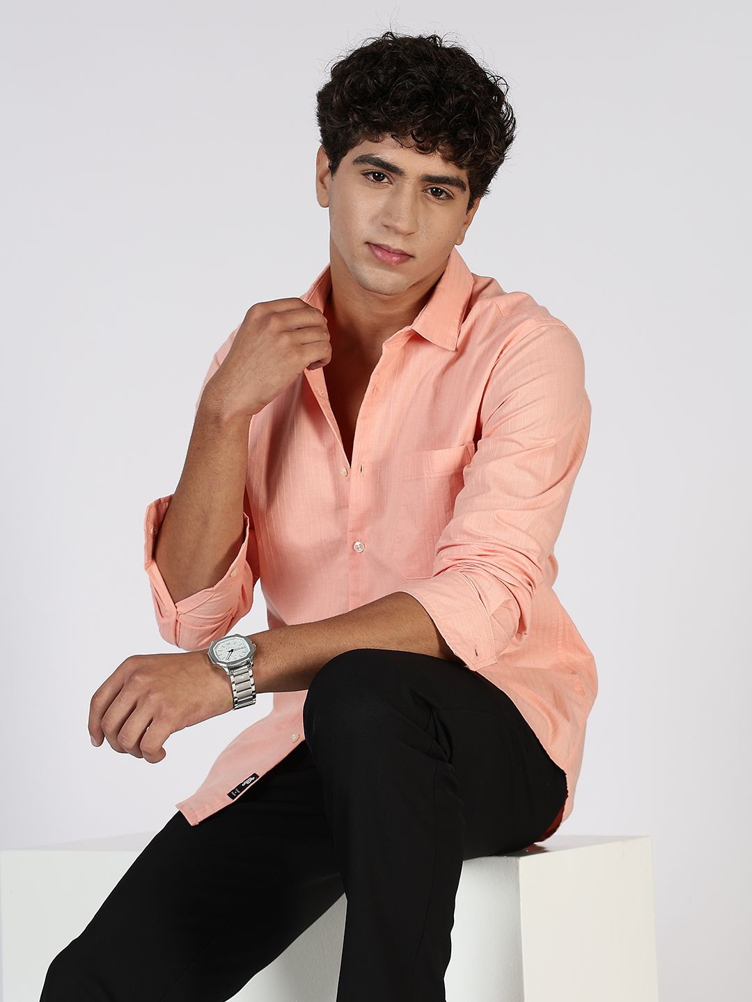 Guns & Sons Classic Striped Spread Collar Satin Casual Shirt