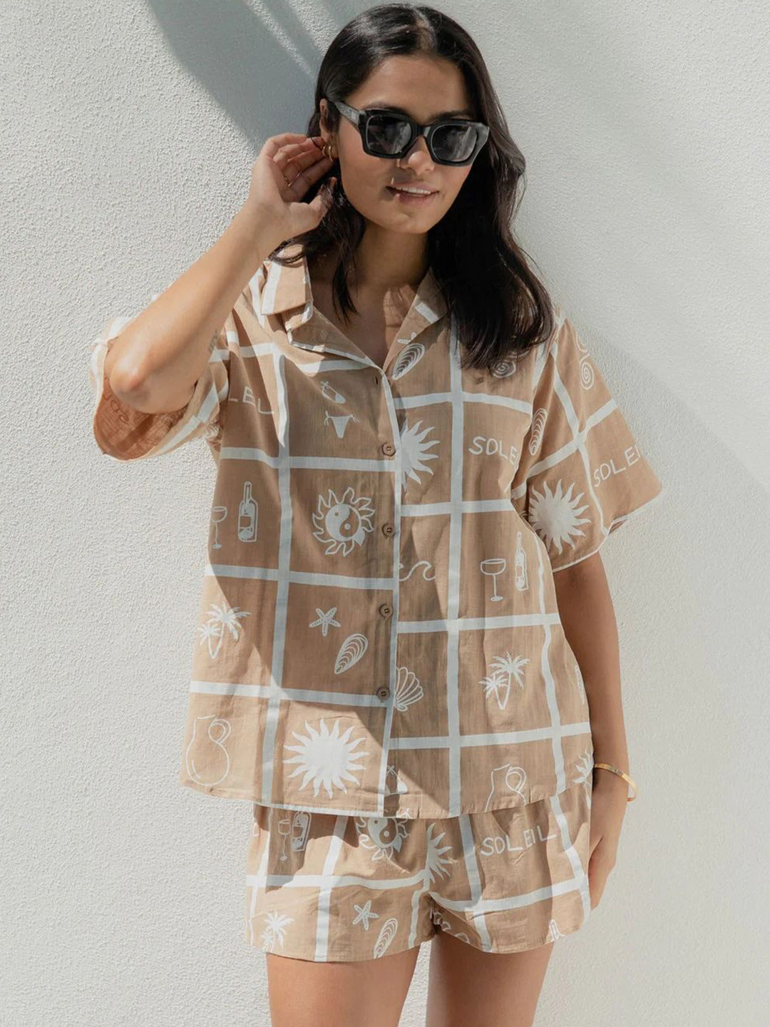 Mast & Harbour Printed Shirt & Shorts Co-Ord Set
