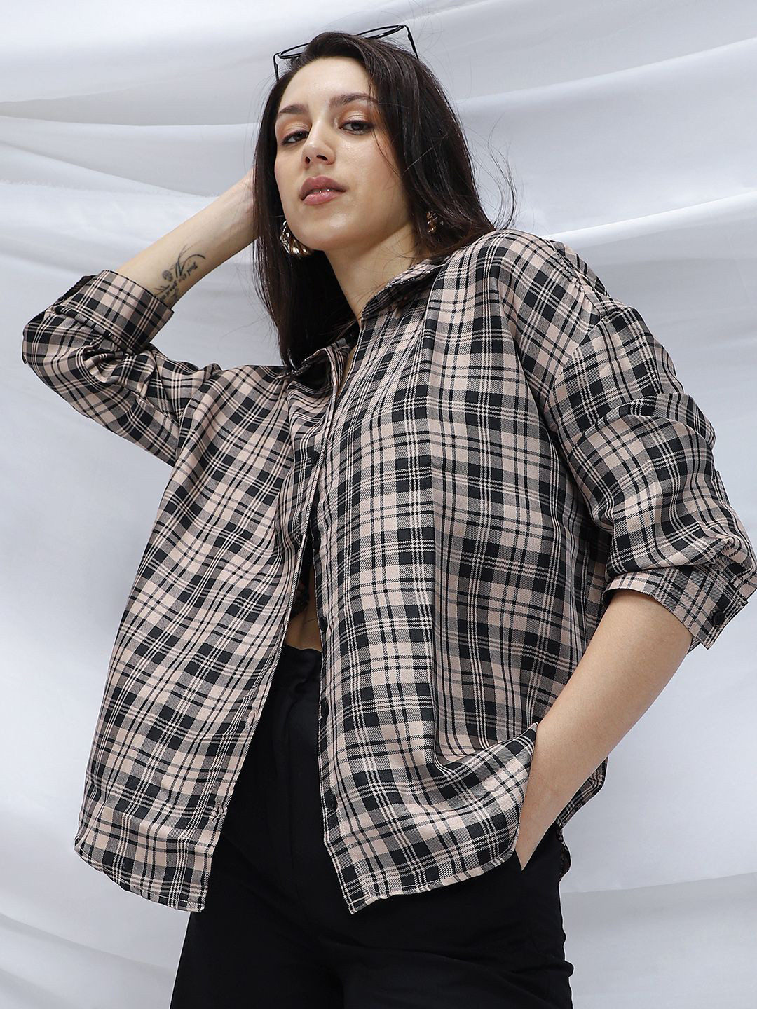 PINACOLADA Comfort Tartan Checked Spread Collar Cotton Shirt