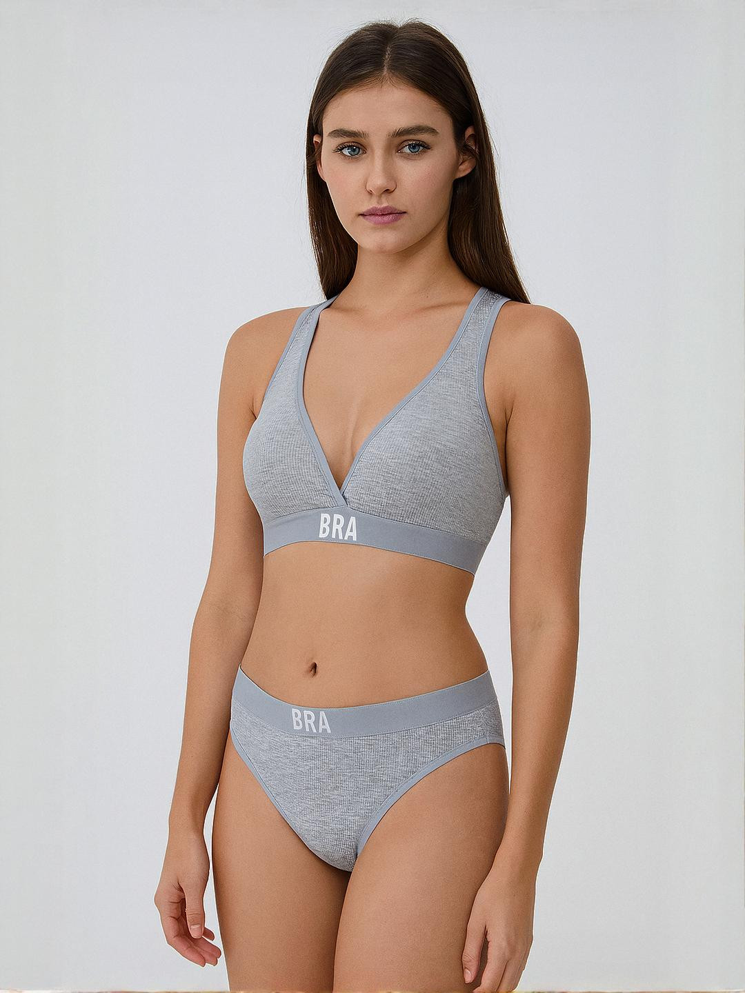 RUPRETOZ Women Grey Solid Cotton Lightly Padded Cross Back Bra & Panty Set