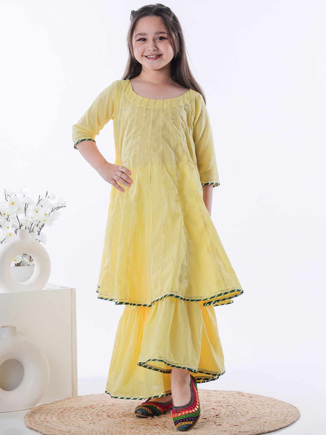 Kalp Shiddat Girls Round Neck Gotta Patti Panelled A-Line Kurta With Sharara