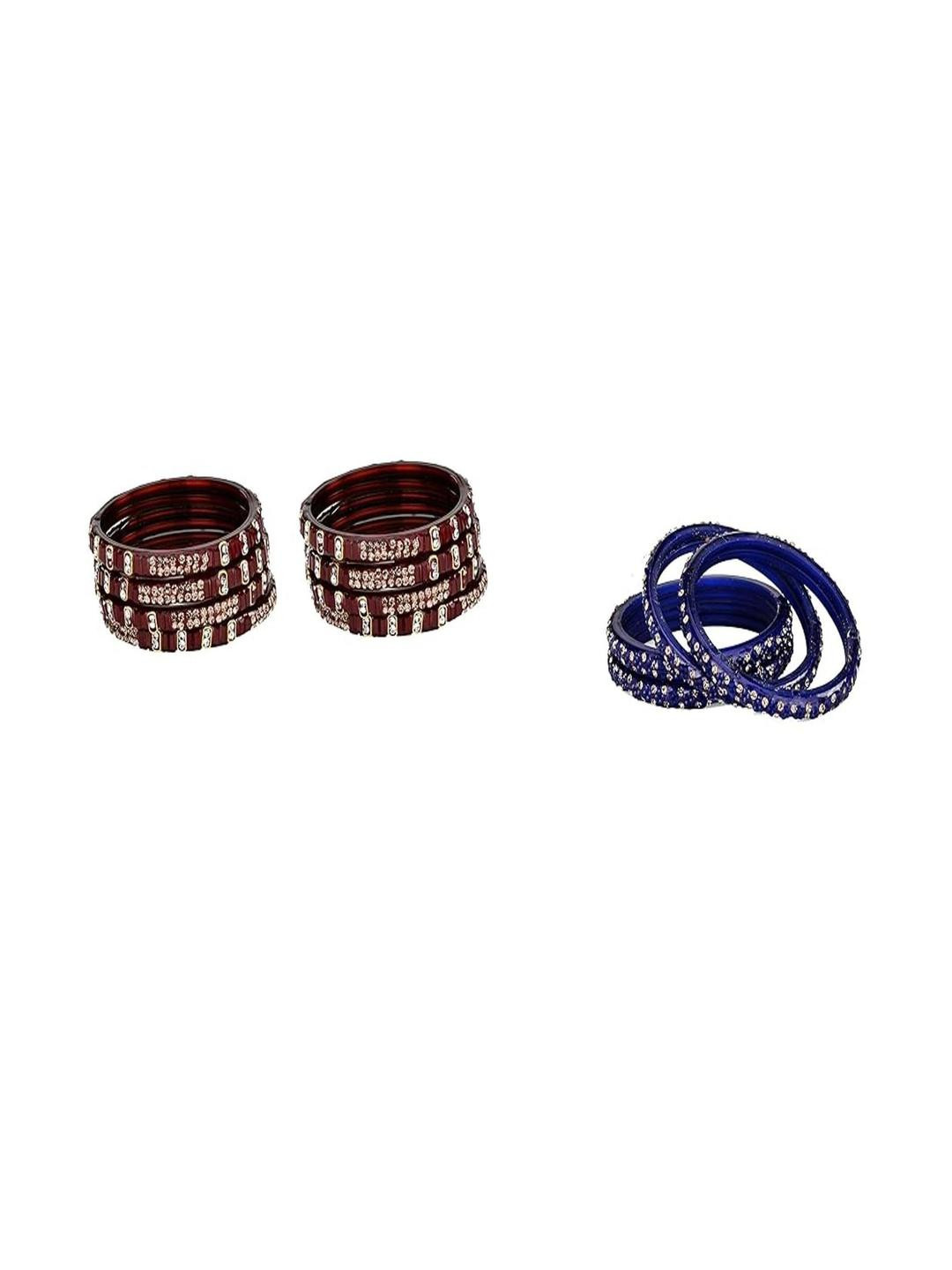 Somil Combo Glass Bangles For Women Combo Of 2 Set, Maroon, Blue