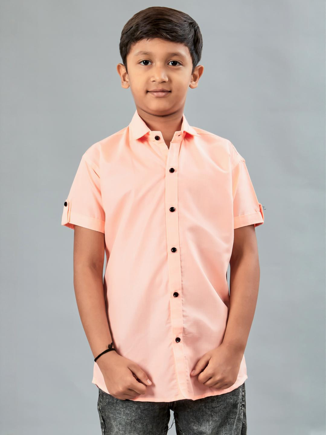 Qurobri Boys Peach Half Sleeve Shirt