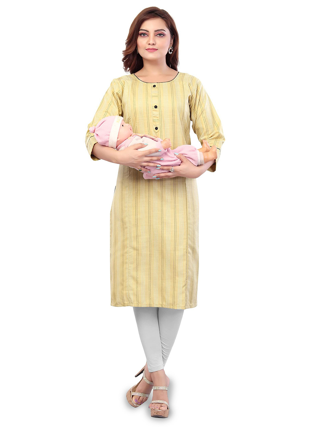 B2F Manufacturing & Designing Kurti Women Striped Daily Straight Kurta