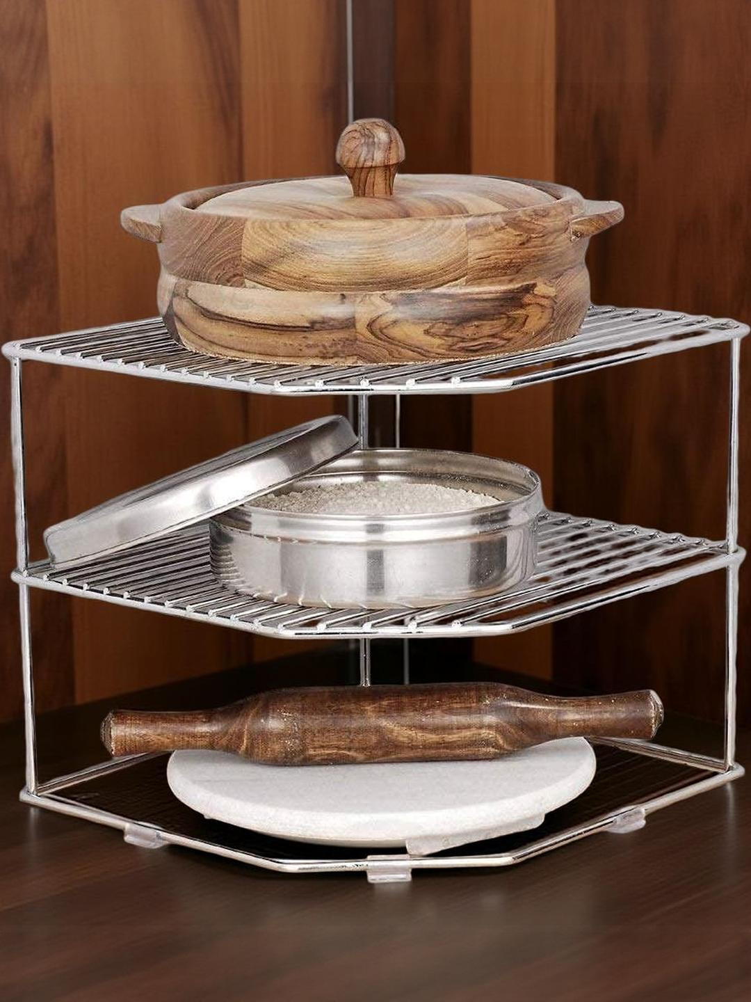 IVAZA Metal Storage Corner Stand Multi Utility Shelf Kitchen Rack