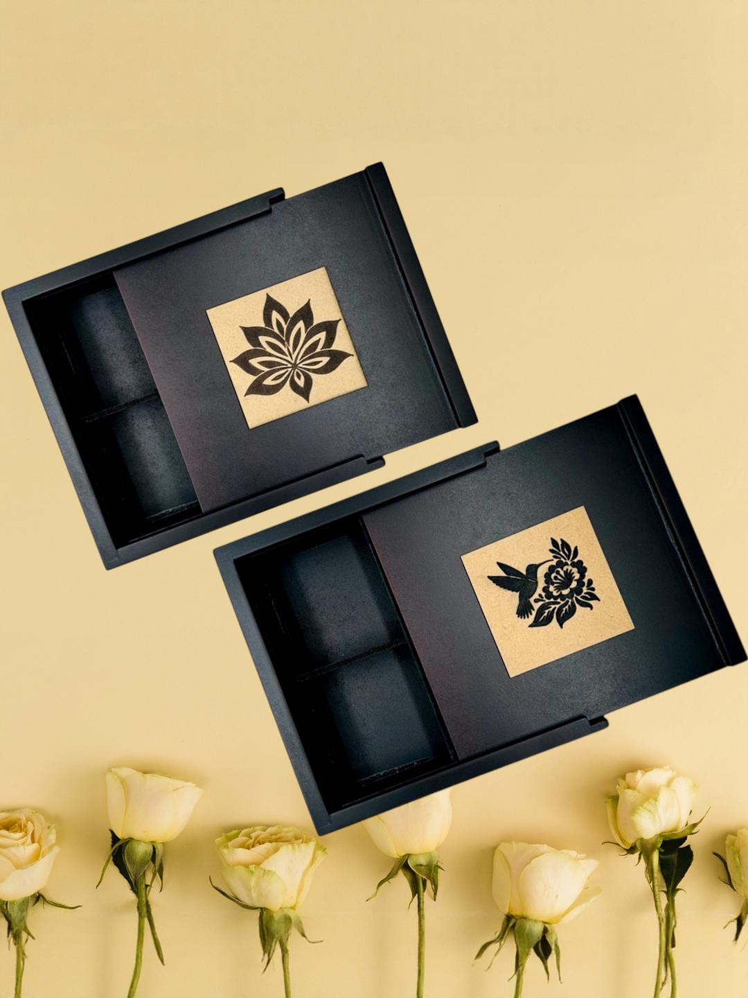 Angira handicrafts Pack of 2 Wooden Multipurpose 4 Section Storage Box