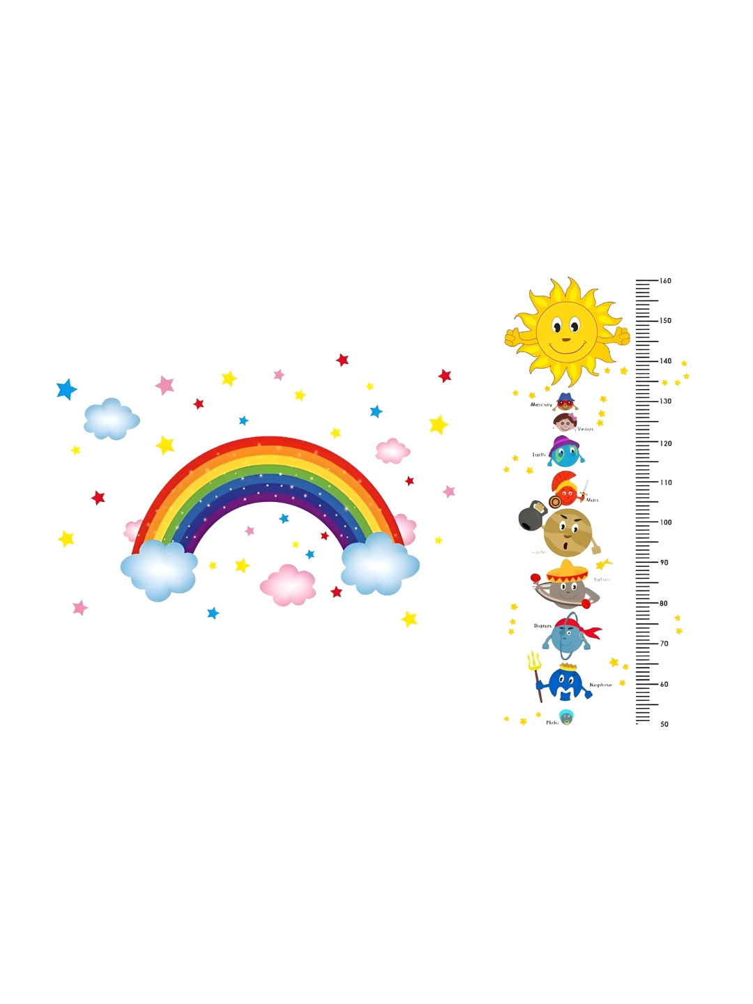 prettykrafts 2Pcs Yellow & Blue Rainbow & Height Measurement Wall Stickers